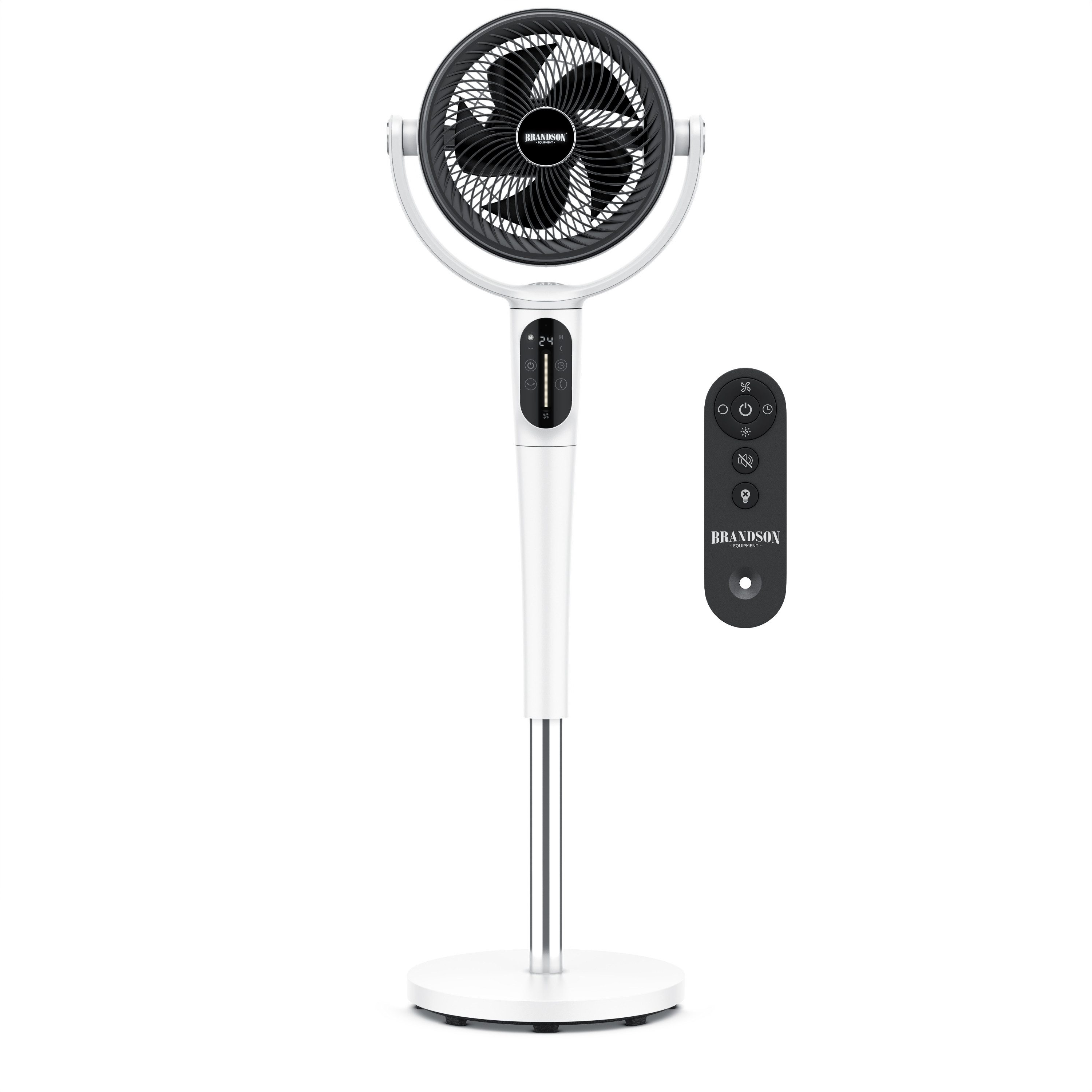 Brandson Standventilator mit Fernbedienung, leise, DC, 60% Energieersparnis, 3D Oszillation, 21.5 cm Durchmesser, Preisträger 2025, Nachtlicht, Timer, 24 Stufen, 88,5 - 109,5 cm