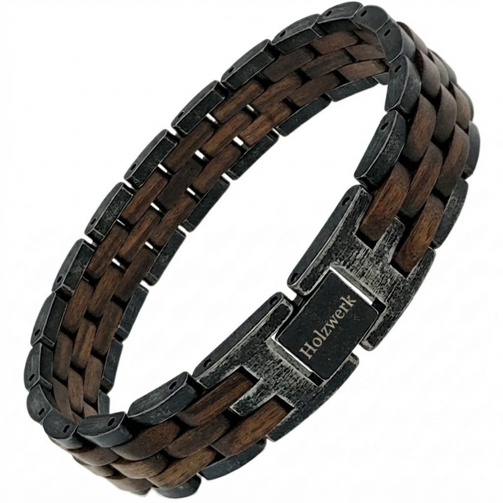 Holzwerk Edelstahlarmband Designer Holz Armband, Armkette Gliederarmband, Holz Unikate inkl. Armbandkürzer, ideal als Geschenk
