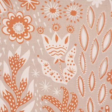 SCHÖNER LEBEN. Stoff Dekostoff Baumwolle Digitaldr. Blätter Blumen Gräser beige orange 1, Digitaldruck