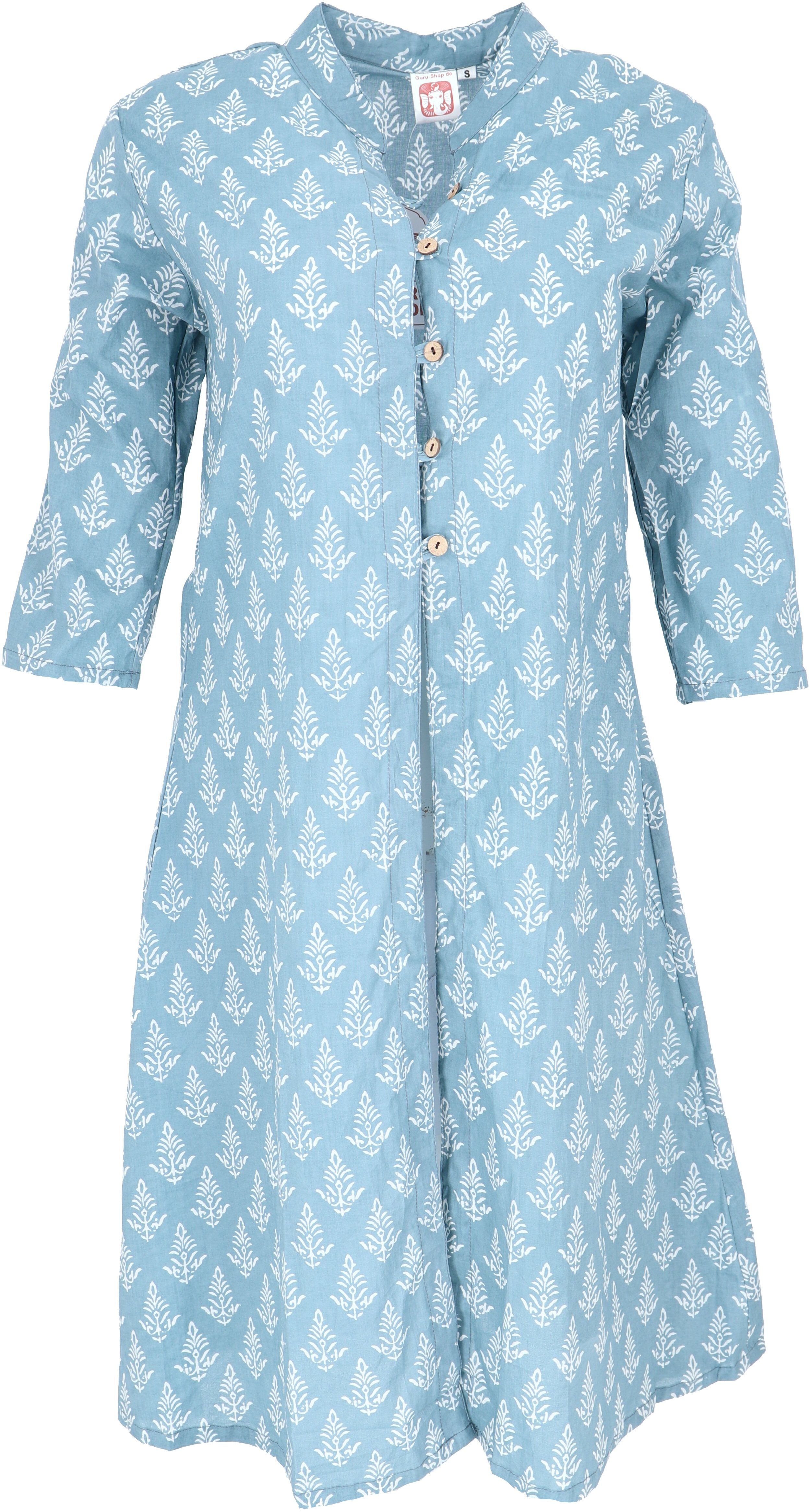 Guru-Shop Longbluse Boho Tunika, Tunikakleid handgefertigtem.. taubenblau Bekleidung alternative mit