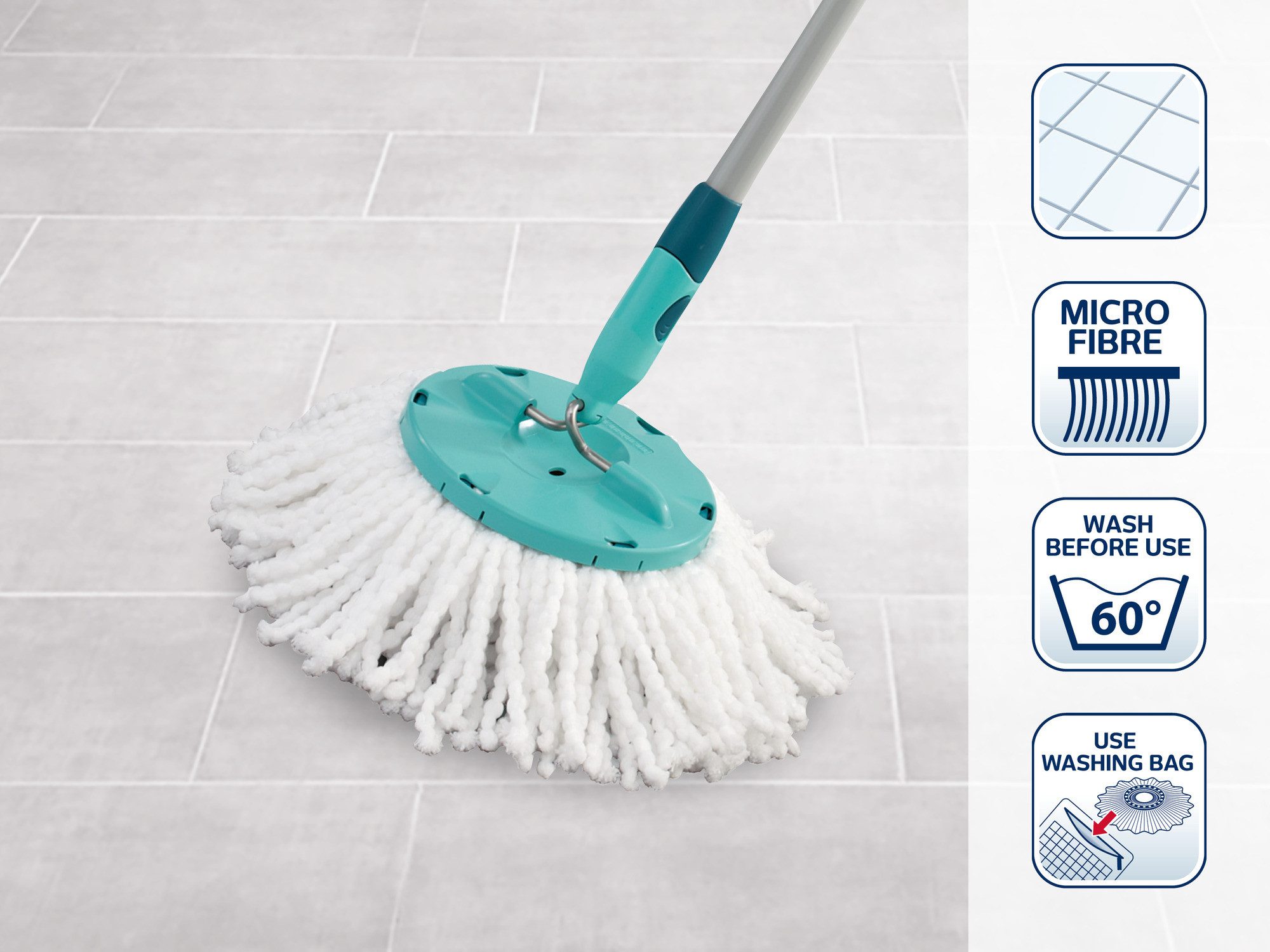 Leifheit 2er Set Ersatzkopf Disc Mop Wischbezug (Mikrofaser,Kunststoff, 32.0x32.0 cm, 1-tlg., 2er Set, hohe Wasser- und Schmutzaufnahme, leicht wechselbar) – Bild 2 von 5