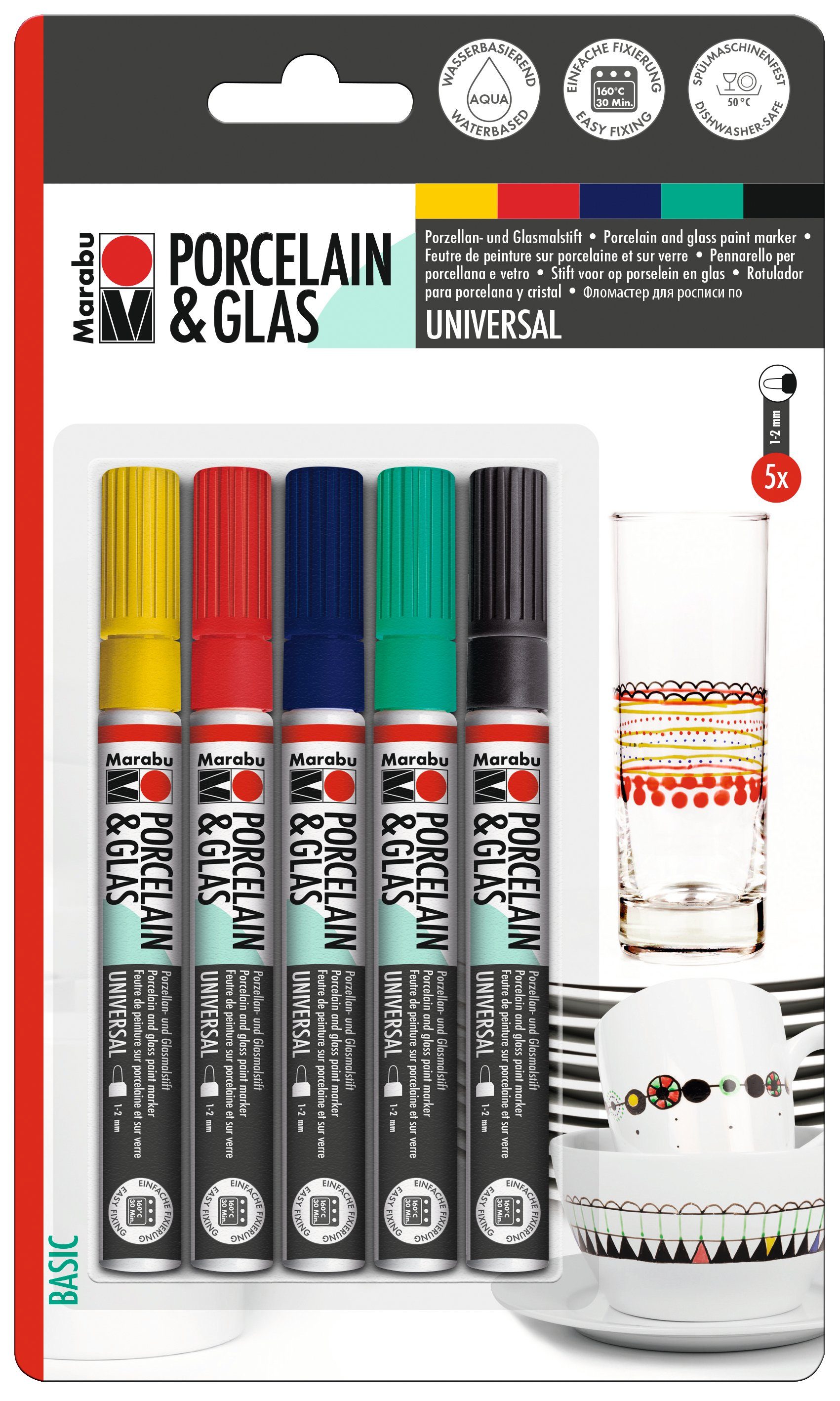 Marabu Aquarellstifte Porcelain & Glas Painter universal, 5er-Set