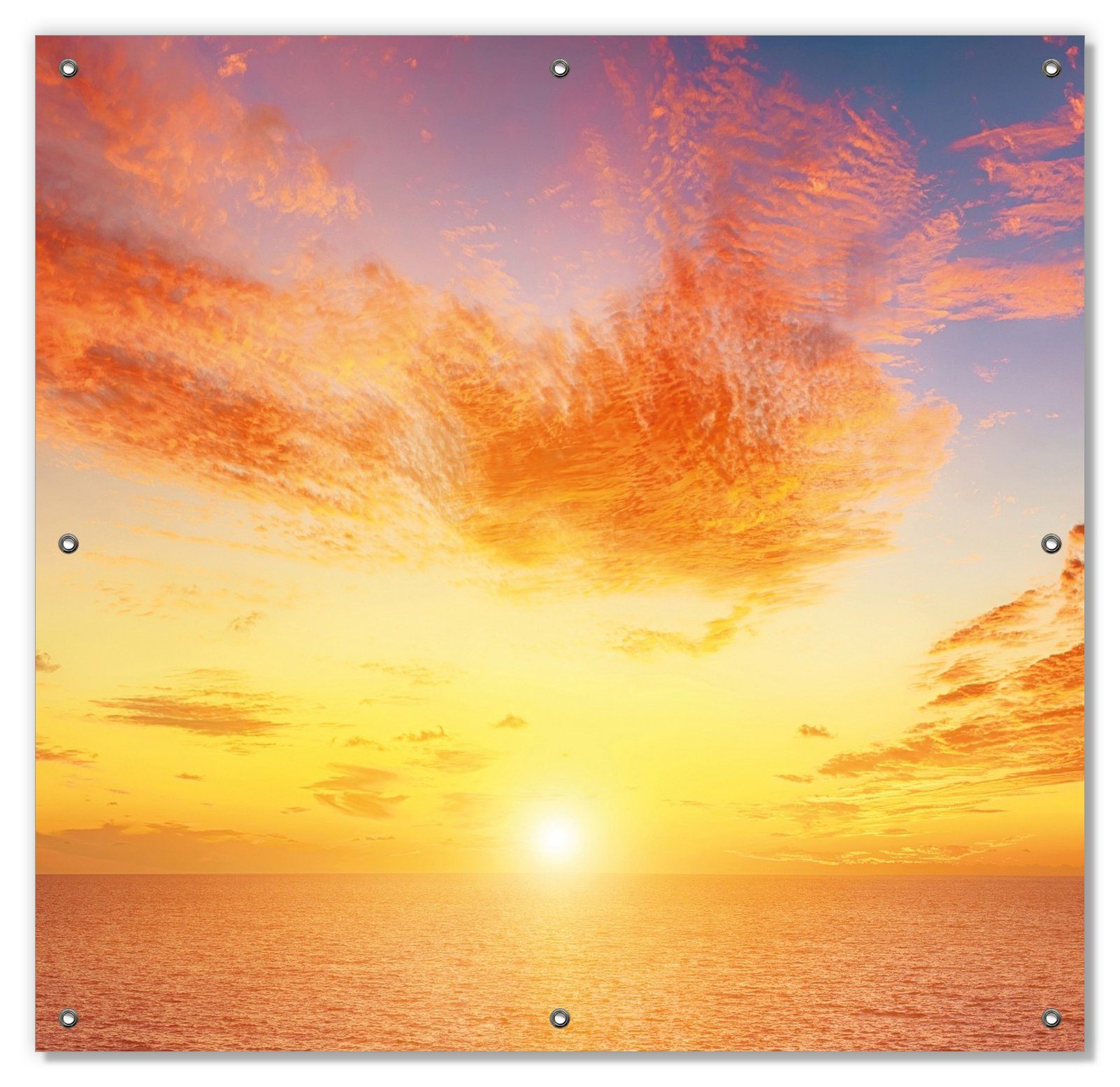 Sonnenschutz Sonnenuntergang über dem Meer - rote Wolken und blauer Himmel, Wallario, blickdicht, mit Saugnäpfen, wiederablösbar und wiederverwendbar