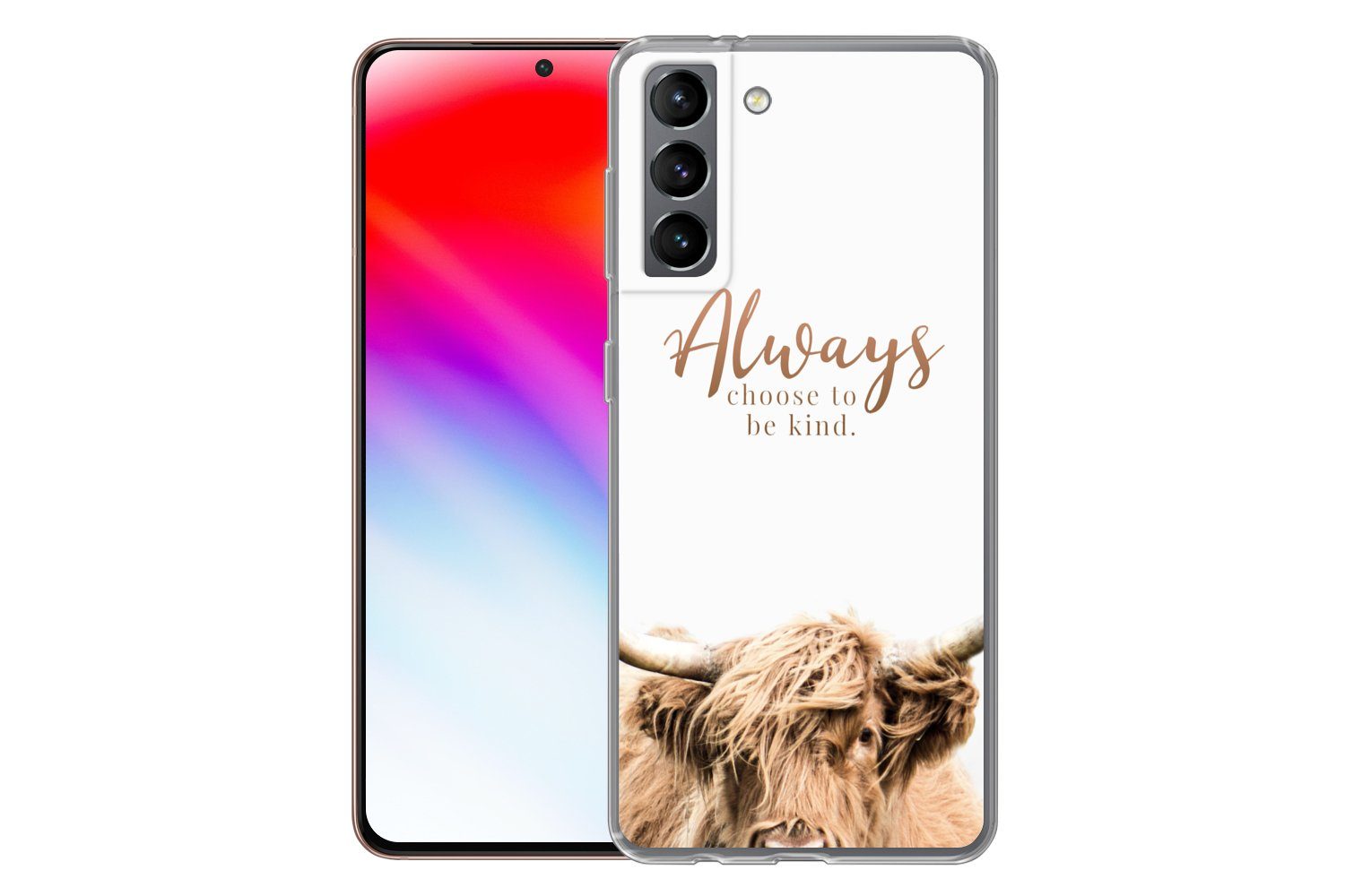 MuchoWow Handyhülle für Samsung Galaxy S21 Schottischer Highlander - Zitate - Weiß, Phone Case, Silikon, Schutzhülle Dünn