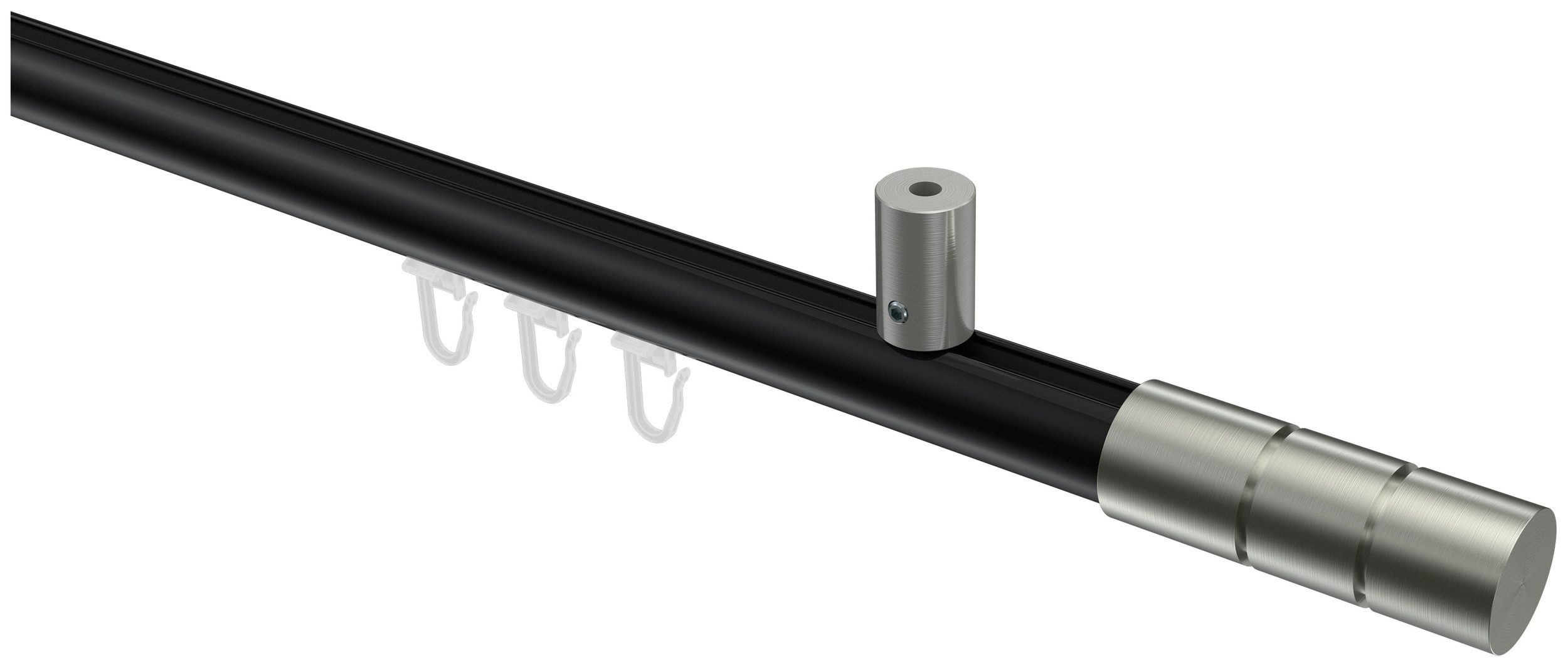 INTERDECO Innenlaufschiene Sonius Elanto, Ø 20 mm, 1-läufig, Fixmaß, kürzbar, Deckenmontage, Aluminium, Schwarz / Edelstahl-Optik / Bicolor
