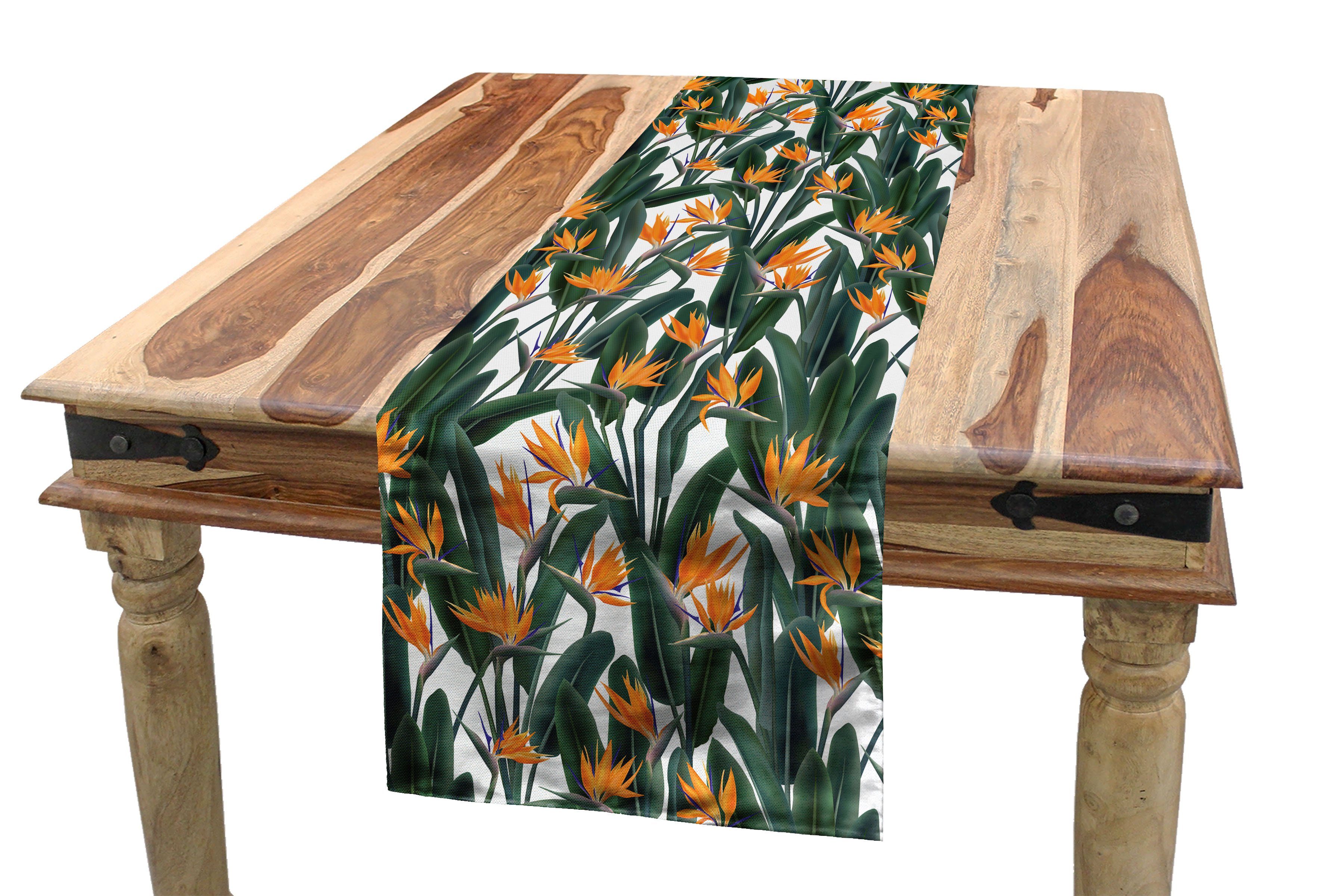 Abakuhaus Tischläufer Esszimmer Küche Tropisch Art Tischläufer, Paradiesvogel Belaubt Dekorativer Rechteckiger