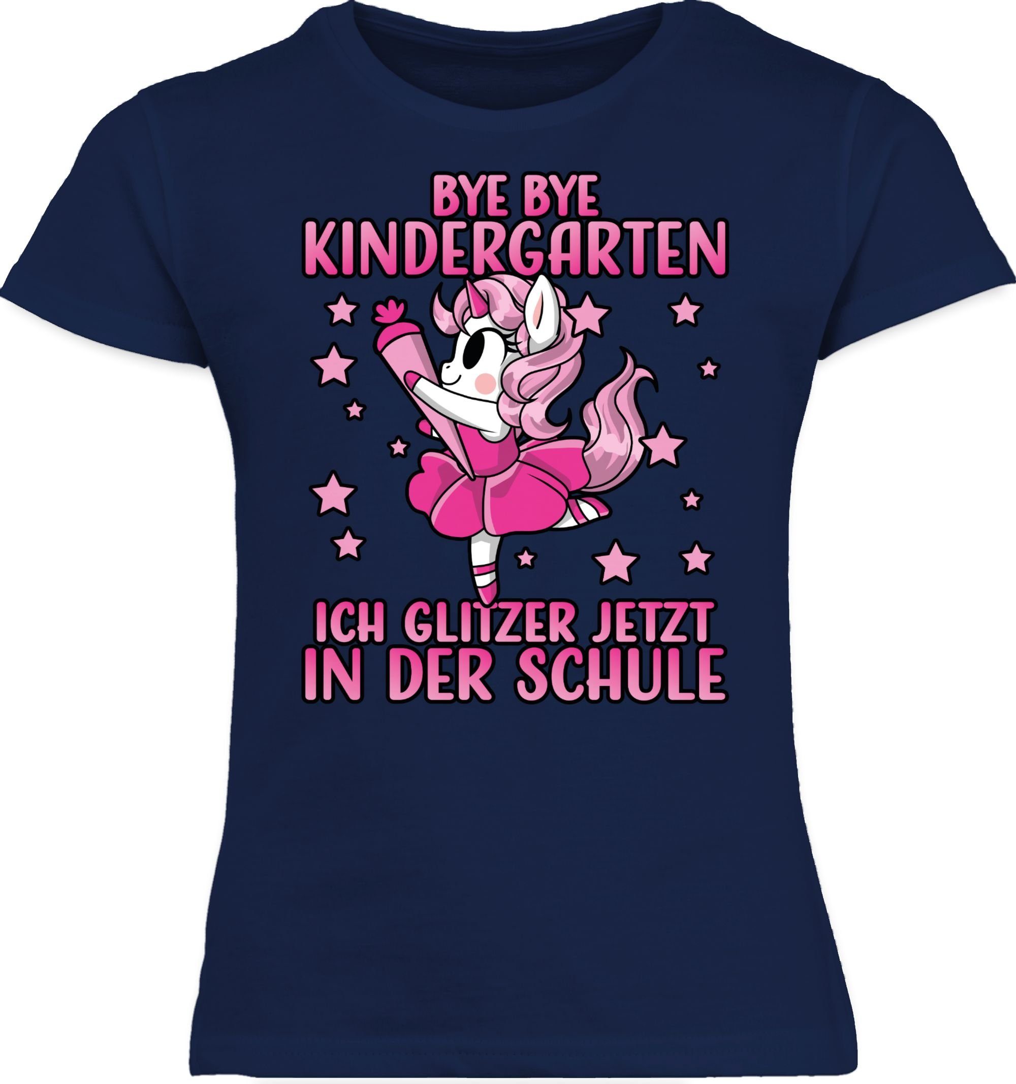 T-Shirt Bye Bye Kindergarten ich glitzer jetzt in der Schule mit Einhorn - Pin
