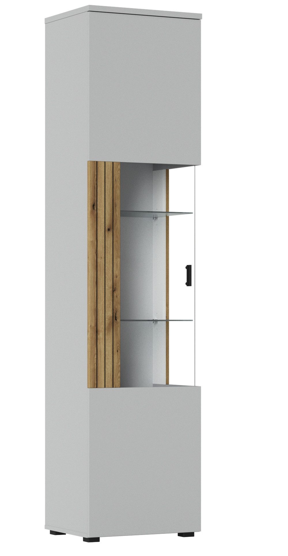 freiraum Glasvitrine ALVERNO in Asche/Coast Evoke Eiche Lamelle-Dekor - 50x208x40 (BxHxT)