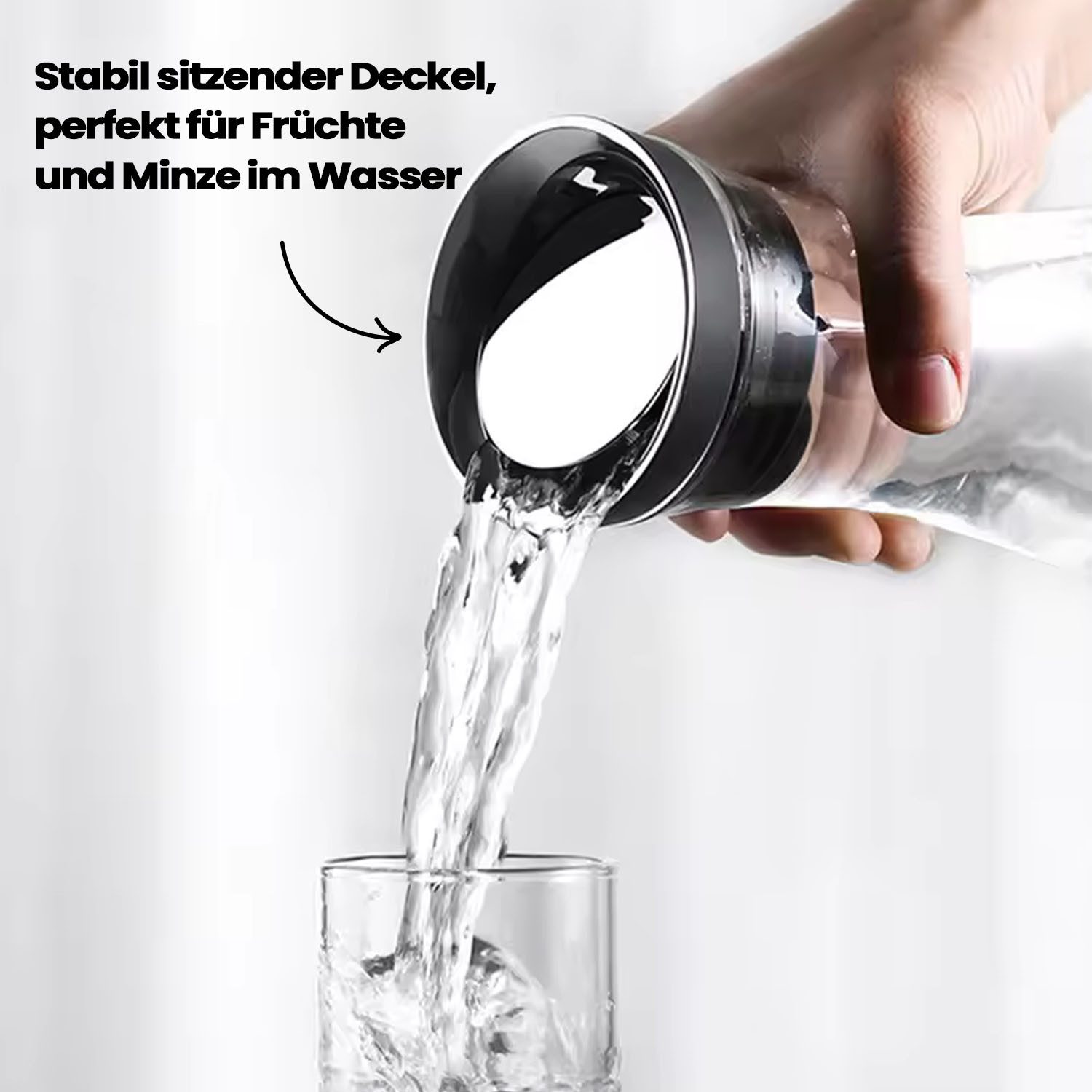 PearlCo Wasserkaraffe Glaskaraffe mit Edelstahldeckel 1,3 Liter Wasserkaraffe Glas