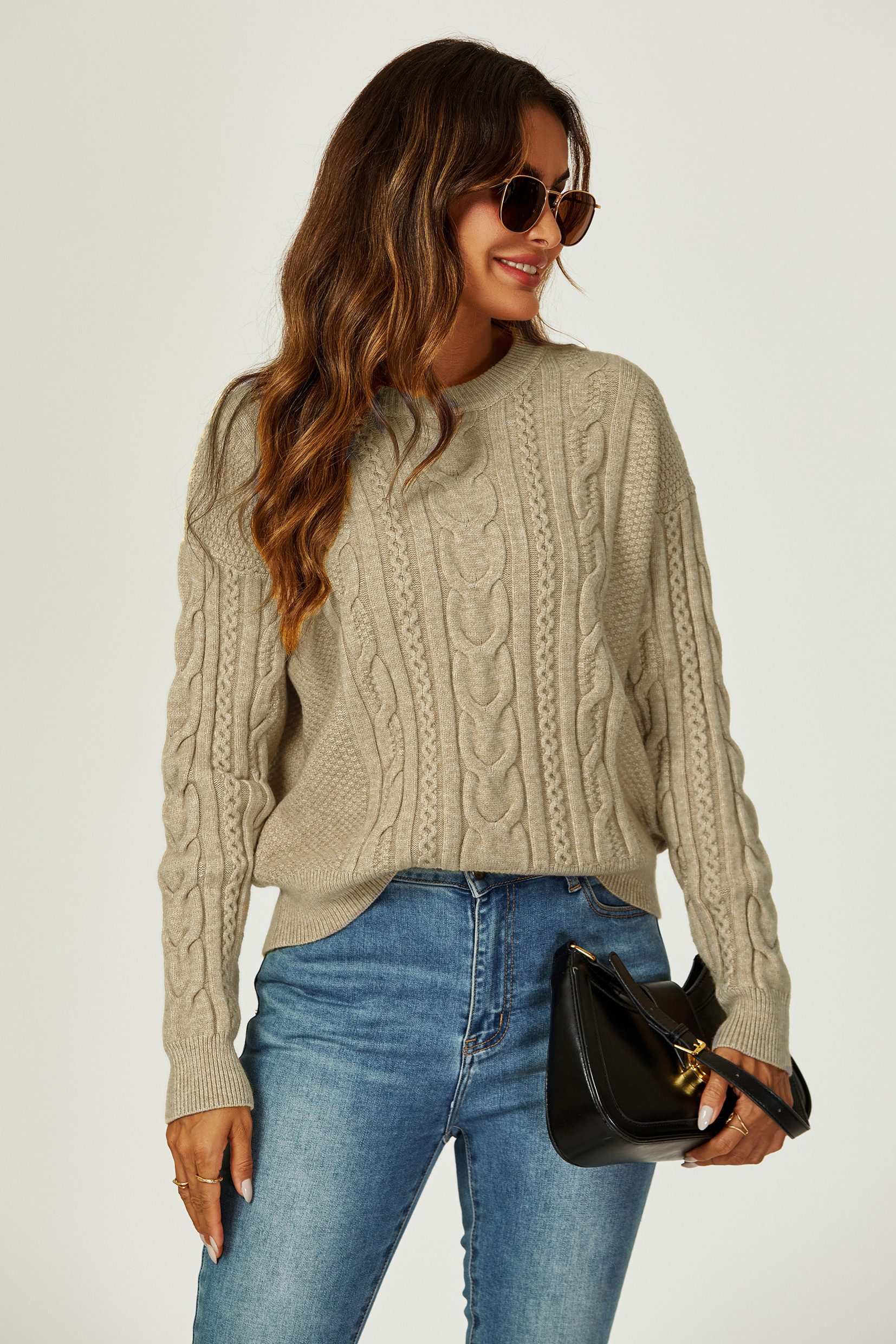 FS Collection Strickpullover Damen Strickpullover Rundhalspullover -Zopfmus günstig online kaufen