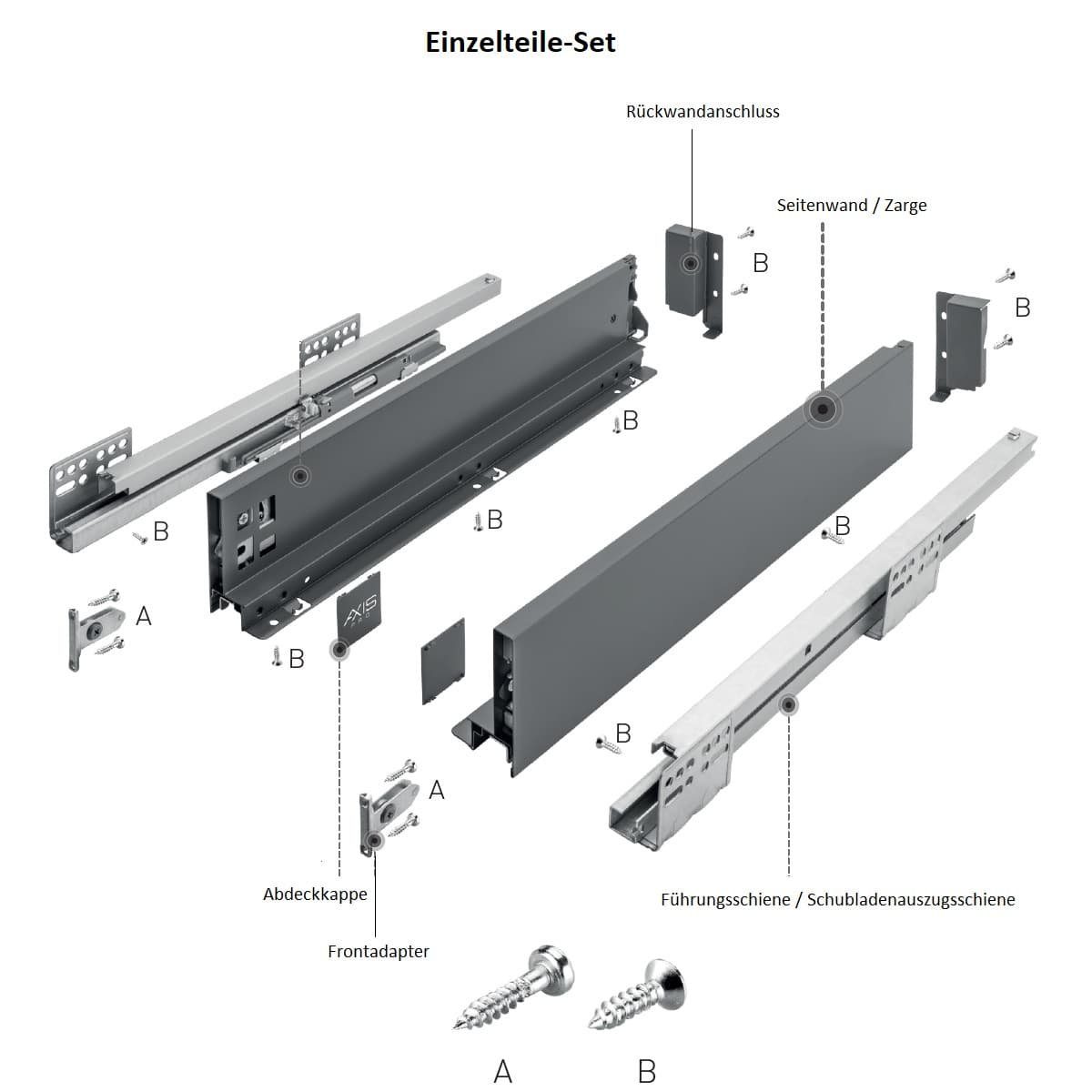 MS Beschläge Auszug Schubladensystem Touch Open Schubladen-Set to 40kg