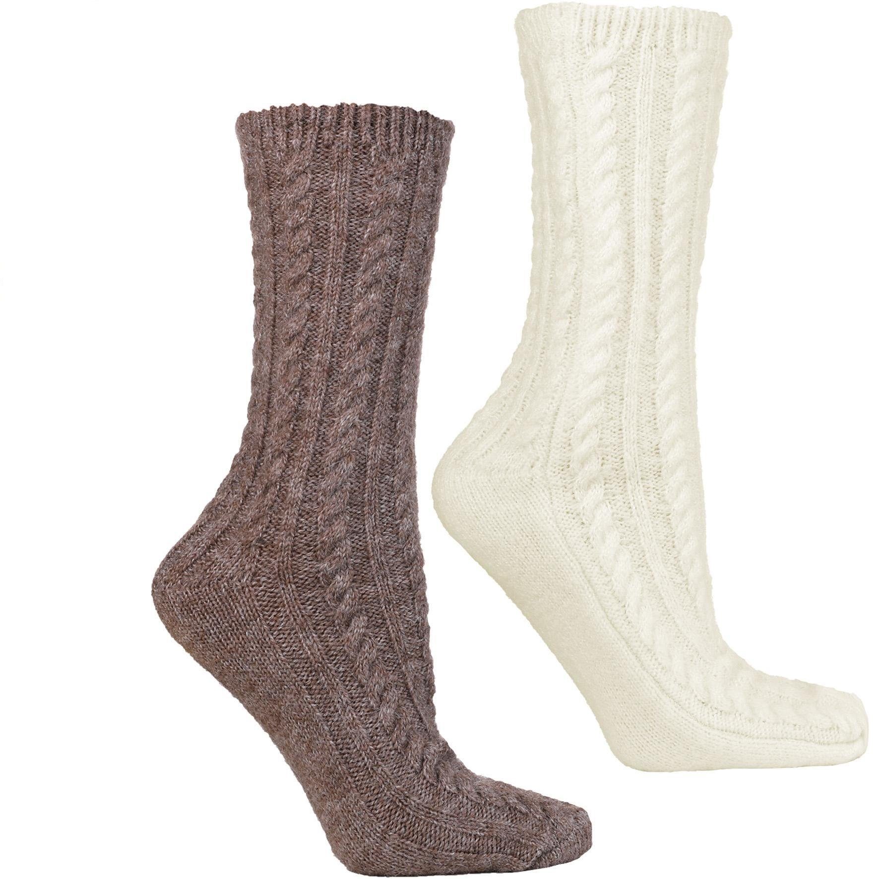 Langsocken Socken mit Wolle und Zopfmuster
