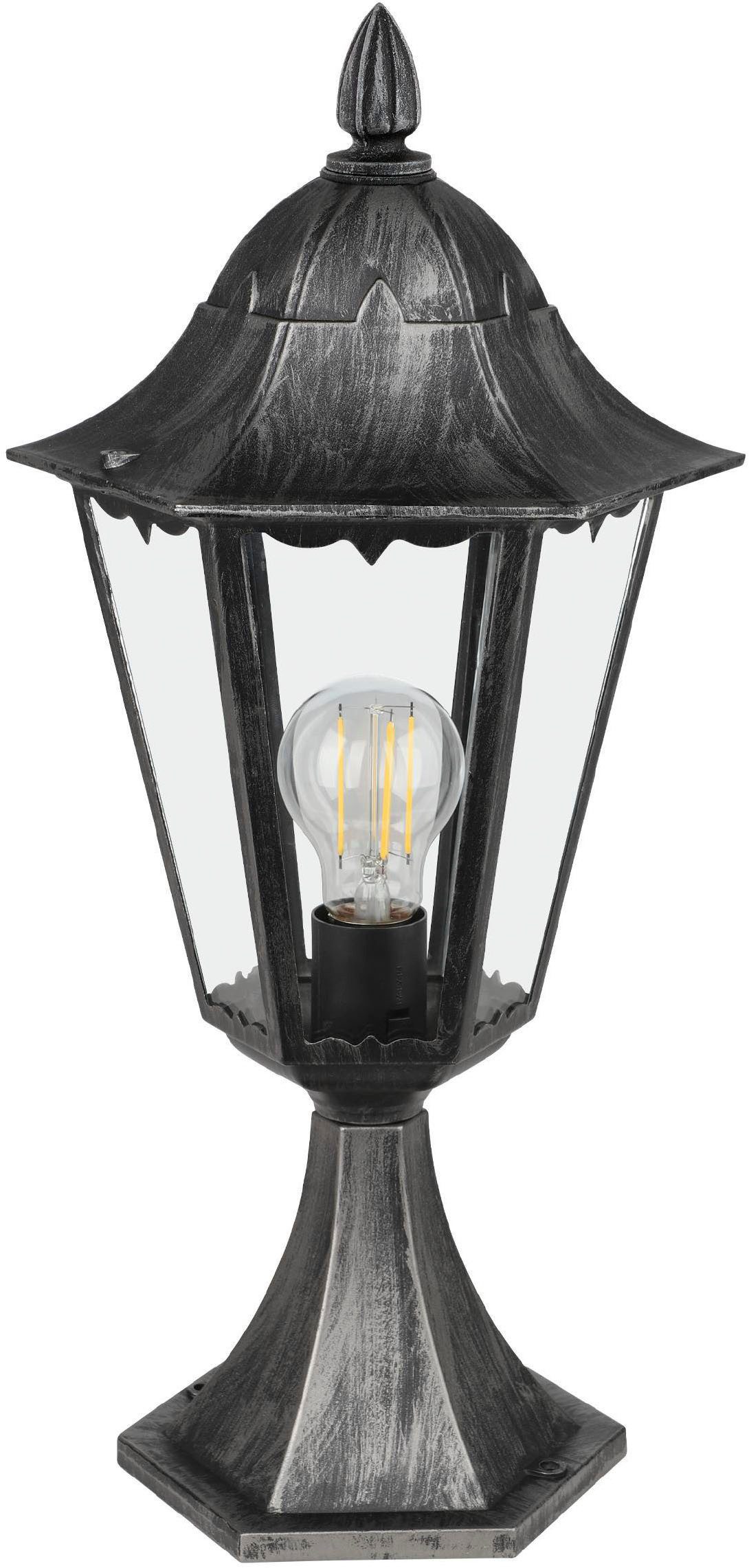 EGLO Sockelleuchte Navedo Sockellampe, Außenlampe aus Aluguss und Glas, E27, IP44, Lampe, ohne Leuchtmittel, Stehleuchte - H47 x Ø23 cm - schwarz, silber-patina - 1X60W exkl.