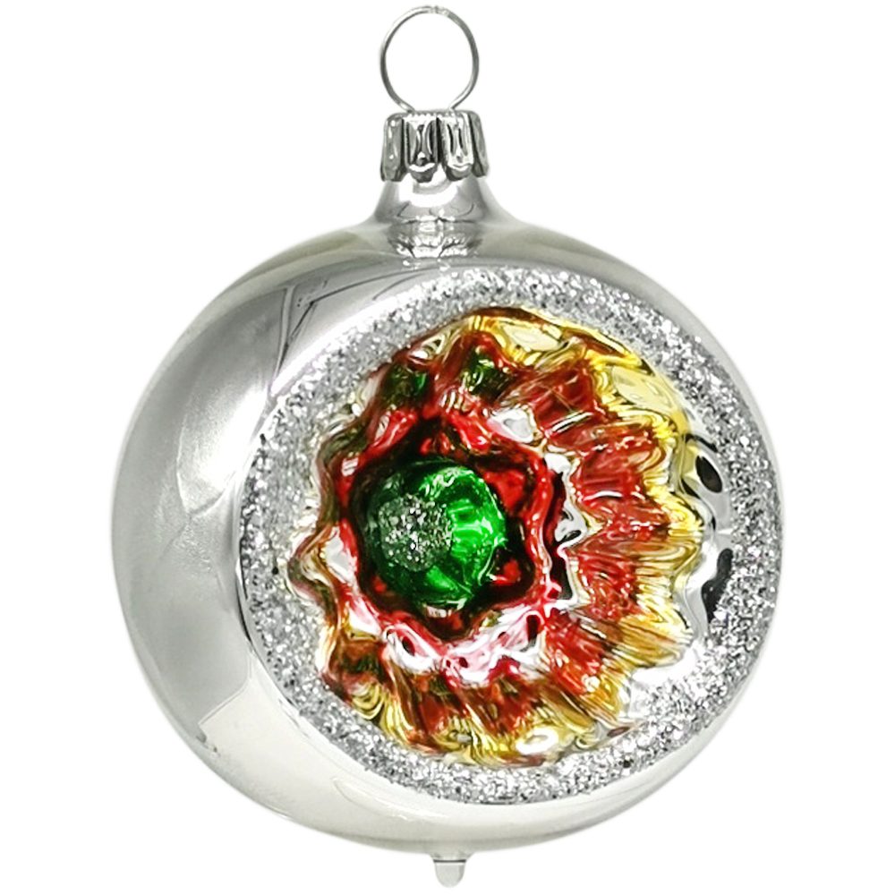 Schatzhauser Weihnachtsbaumkugel Reflexkugel St), grün/rot/gold (3 mundgeblasen, handbemalt Ø Reflex 6cm, silber