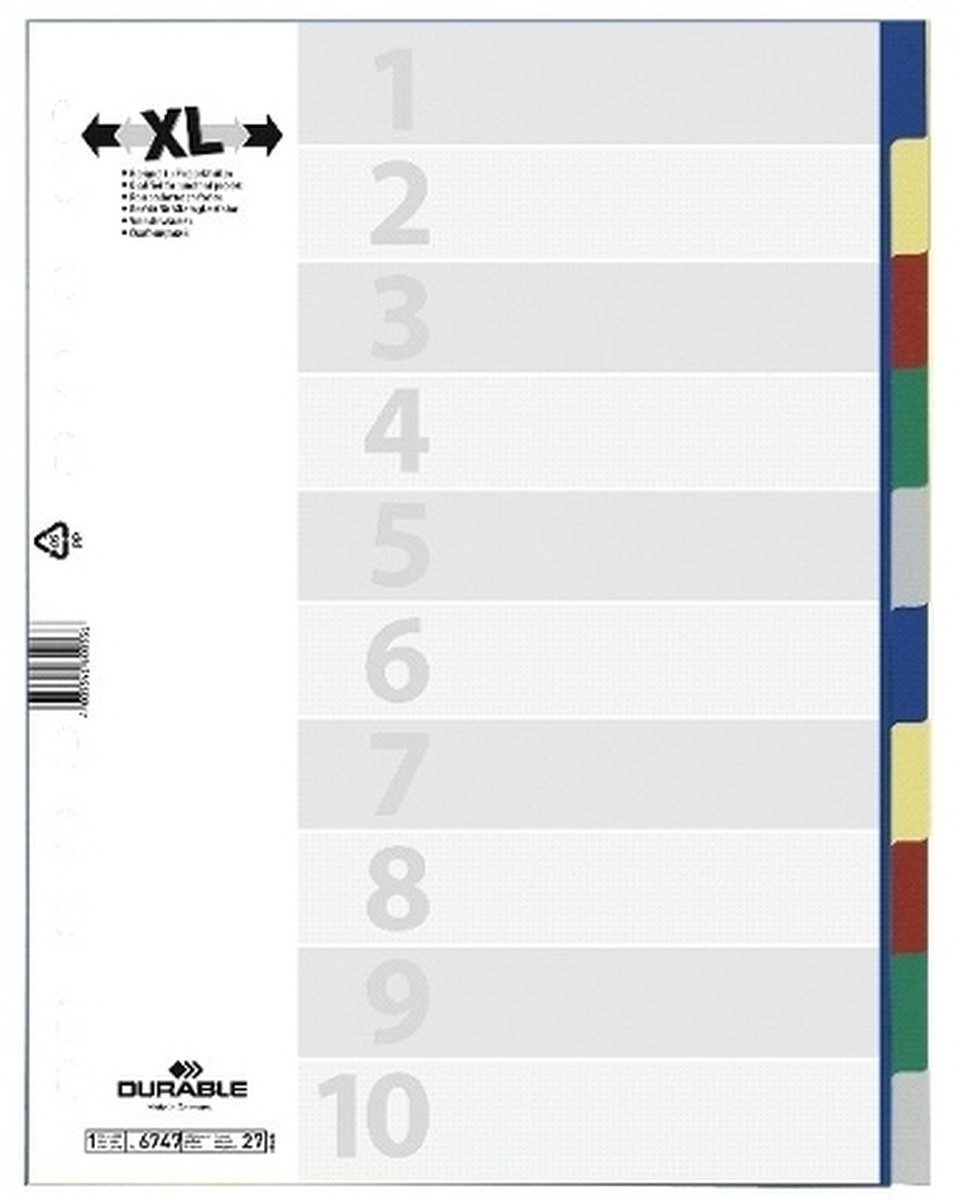DURABLE Aktenordner Register A4+ blanko PP 10-teilig farbig