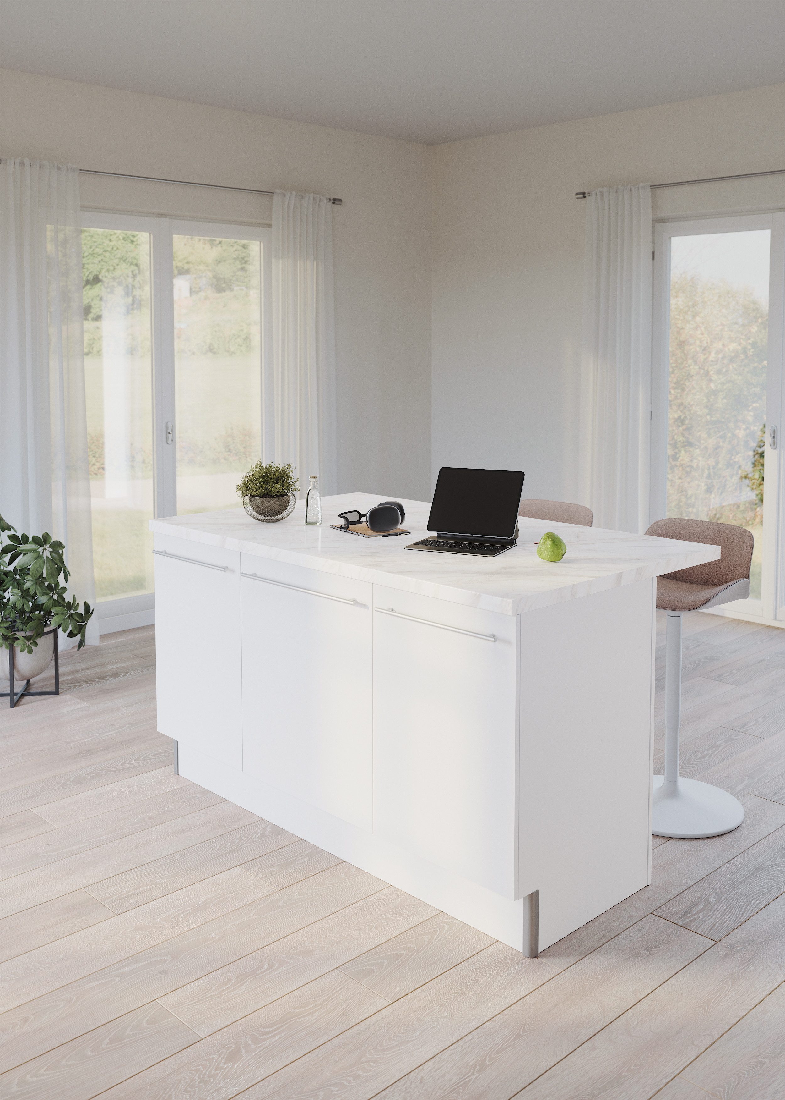 KOCHSTATION Kücheninsel KS-Bern2, Stellmaße 161 x 96,5 cm, mit durchgehender Arbeitsplatte als Theke