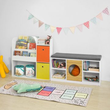 SoBuy Bücherregal KMB37, Kinderregal mit 5 Ablagefächern und 2 Stoffboxen Spielzeugregal