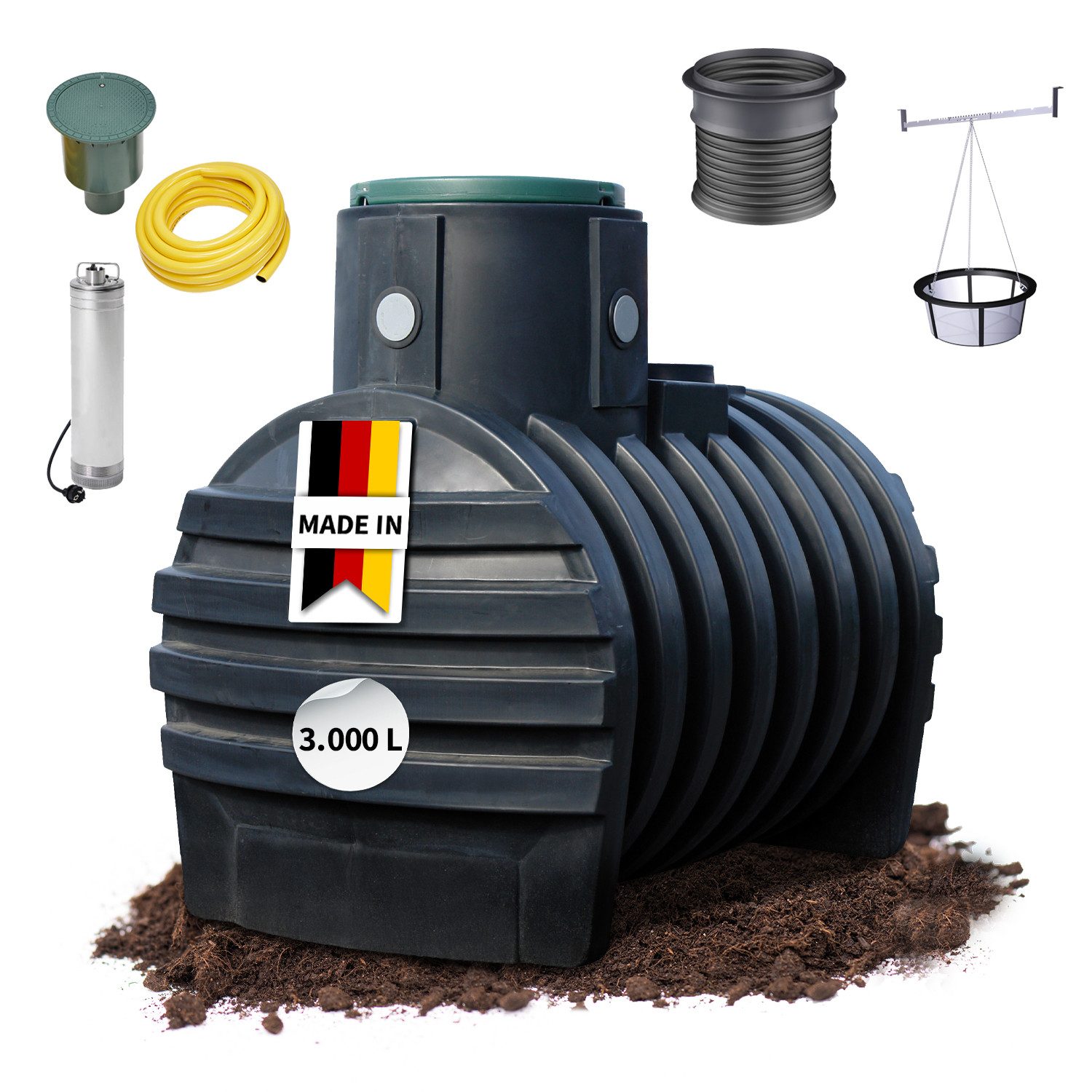 4rain Regenwassertank MONO Erdtank-Komplettset 3000 Liter, 3000 l