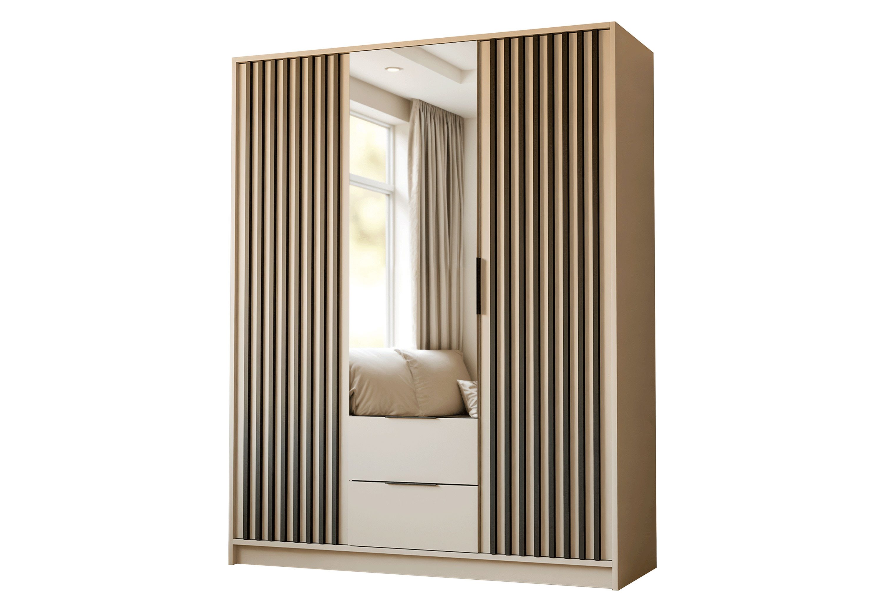 Lookway Kleiderschrank NELA 3D 155 cm Drehtürenschrank mit Lamellen Breite: 155 cm