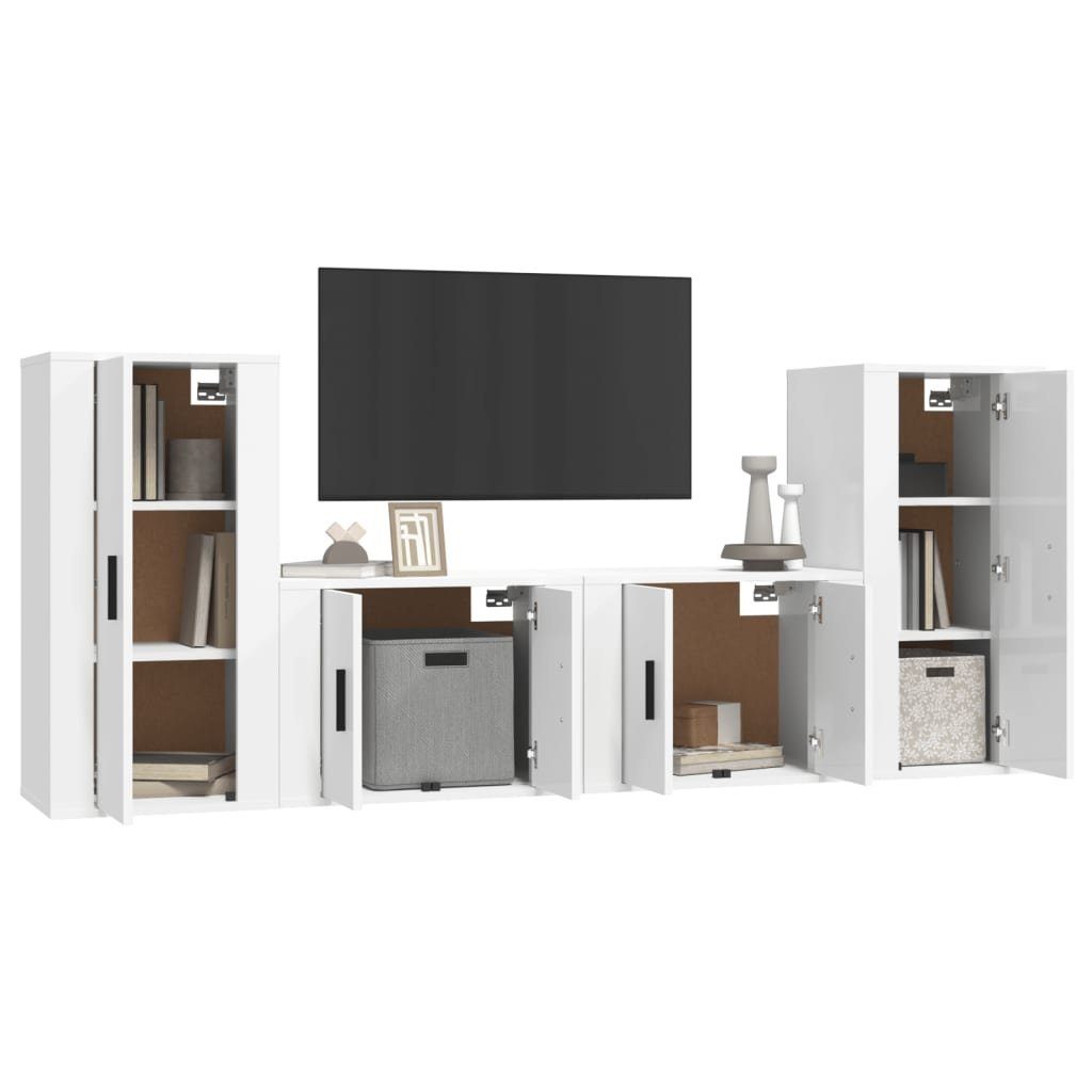 Hochglanz-Weiß 4-tlg. Holzwerkstoff (4-St) TV-Schrank TV-Schrank-Set vidaXL