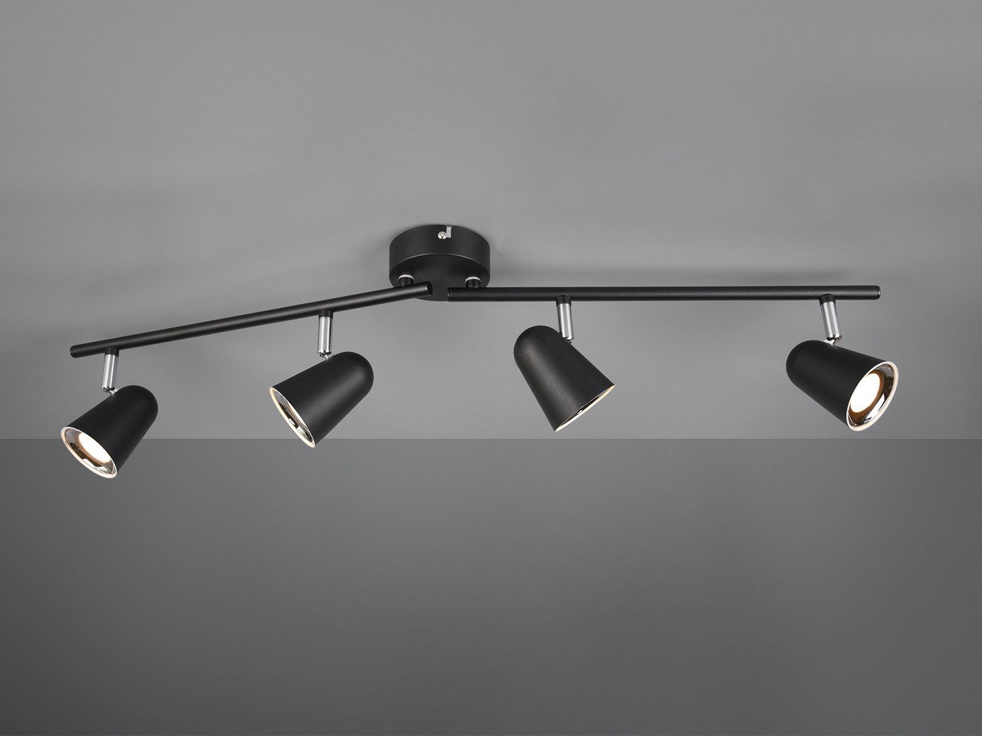 TRIO LED Deckenstrahler, LED fest integriert, Warmweiß, innen, Deckenleuchte 4 Spots Treppenhaus & Ankleidezimmer Schwarz 78cm