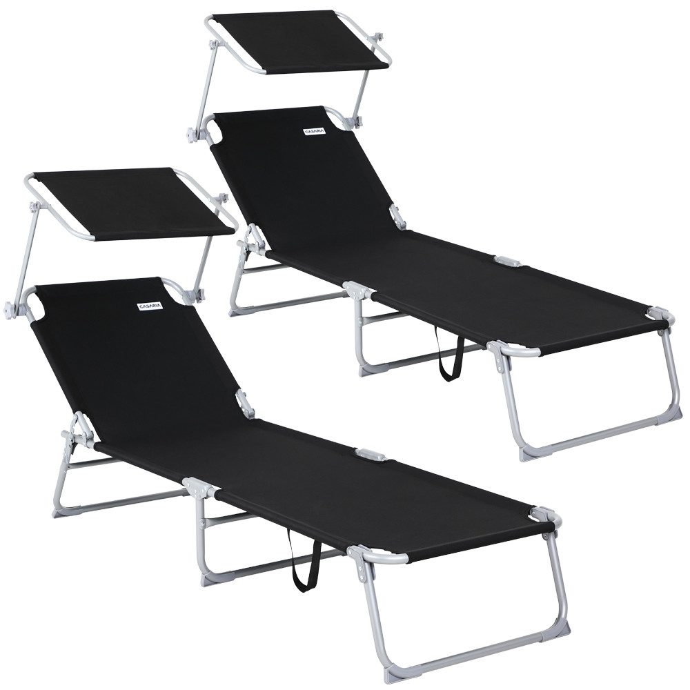 Casaria Gartenliege Hawaii, 2 St., 2er Set Sonnenliege Klappbar mit Dach Liegestuhl Garten Faltbar