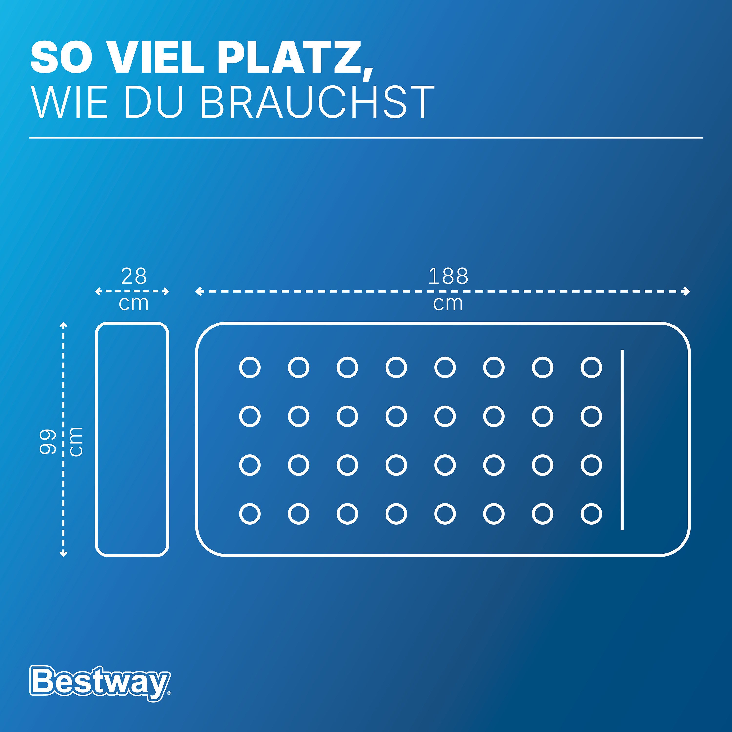 Bestway Luftbett 188 x 99 x 28 cm, (Packung, 1-tlg., Inkl. integrierter Fußpumpe), Ideal für den Innen und Außengebrauch