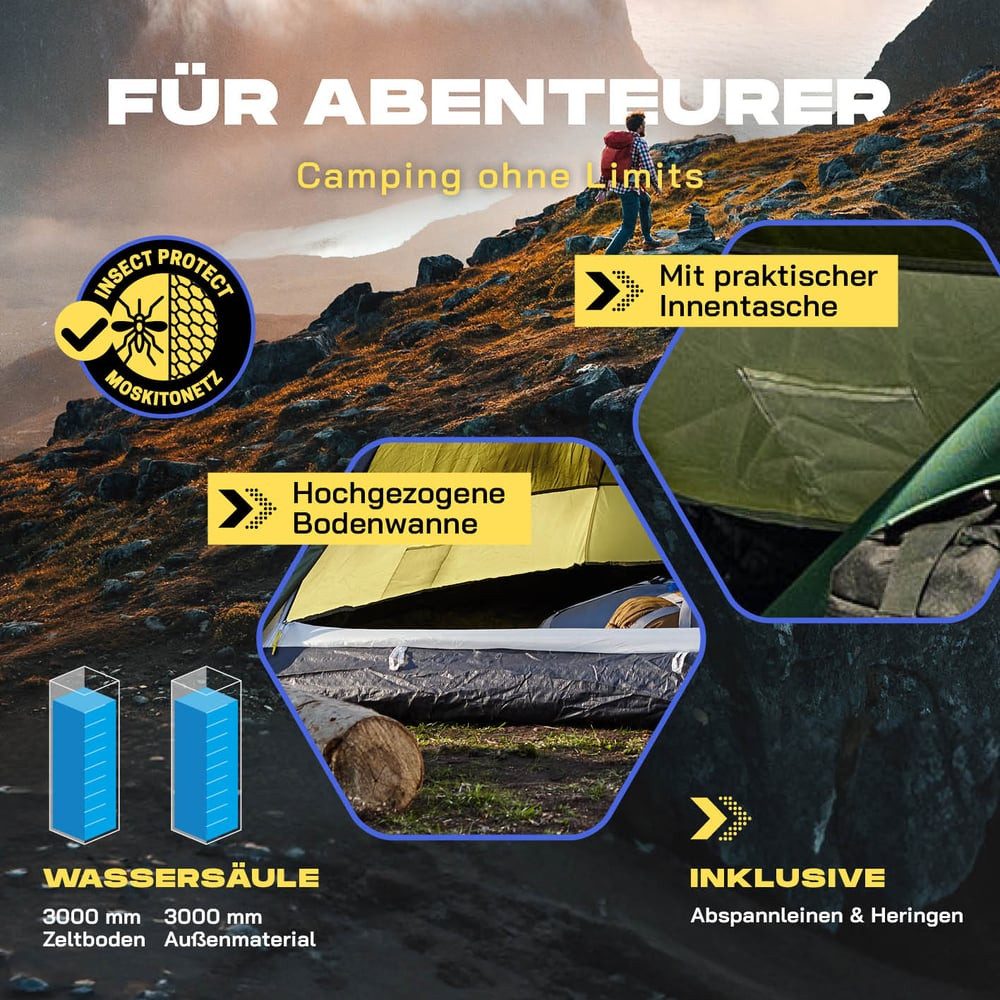 Lumaland Kuppelzelt Pop Up in 10 Sekunden aufgebaut, Wurfzelt Camping Festival 215x195x120cm robust wasserfest