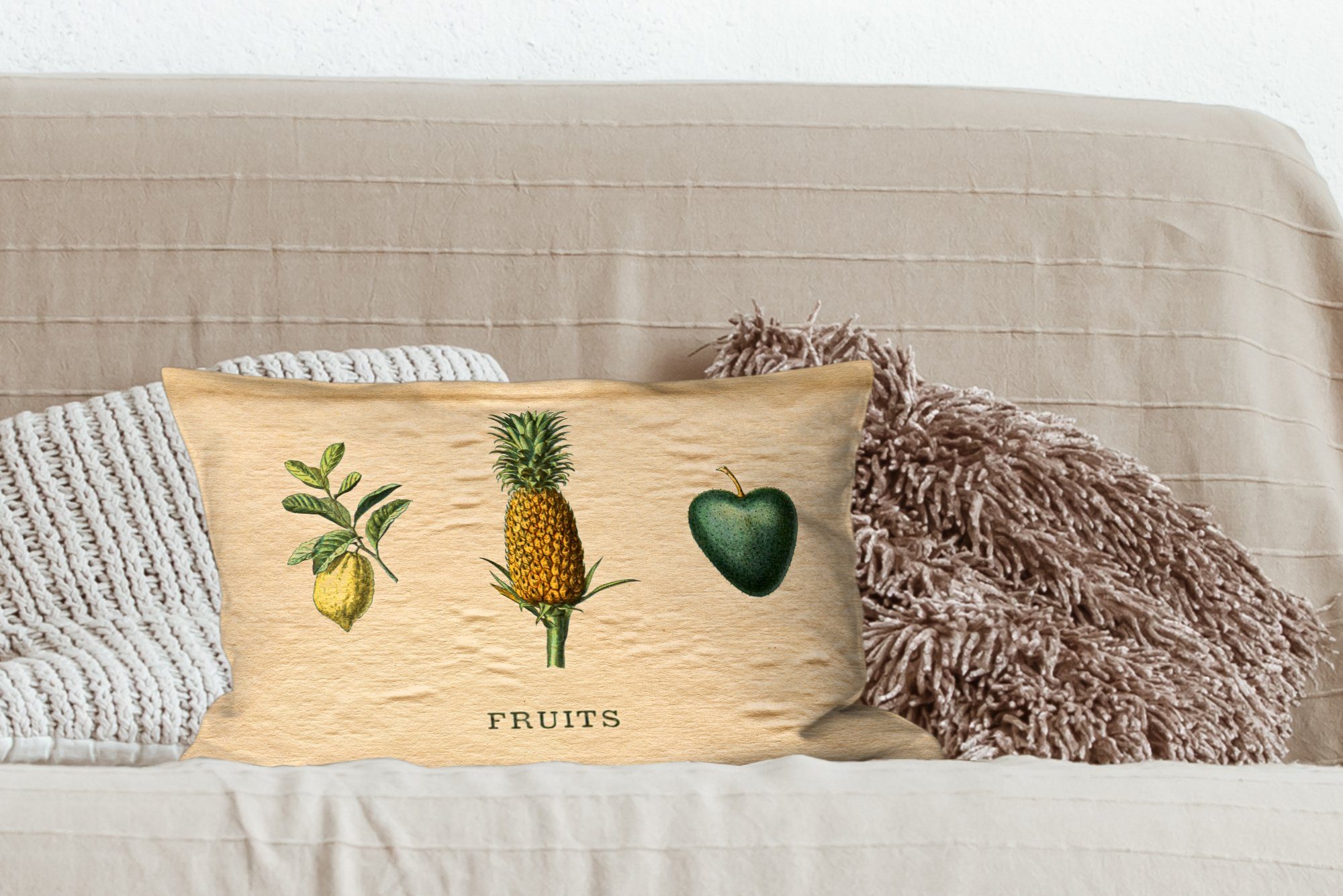 Füllung, Obst Lebensmittel - MuchoWow Schlafzimmer Dekoration, Zierkissen, - Dekokissen Ananas, Wohzimmer mit Dekokissen