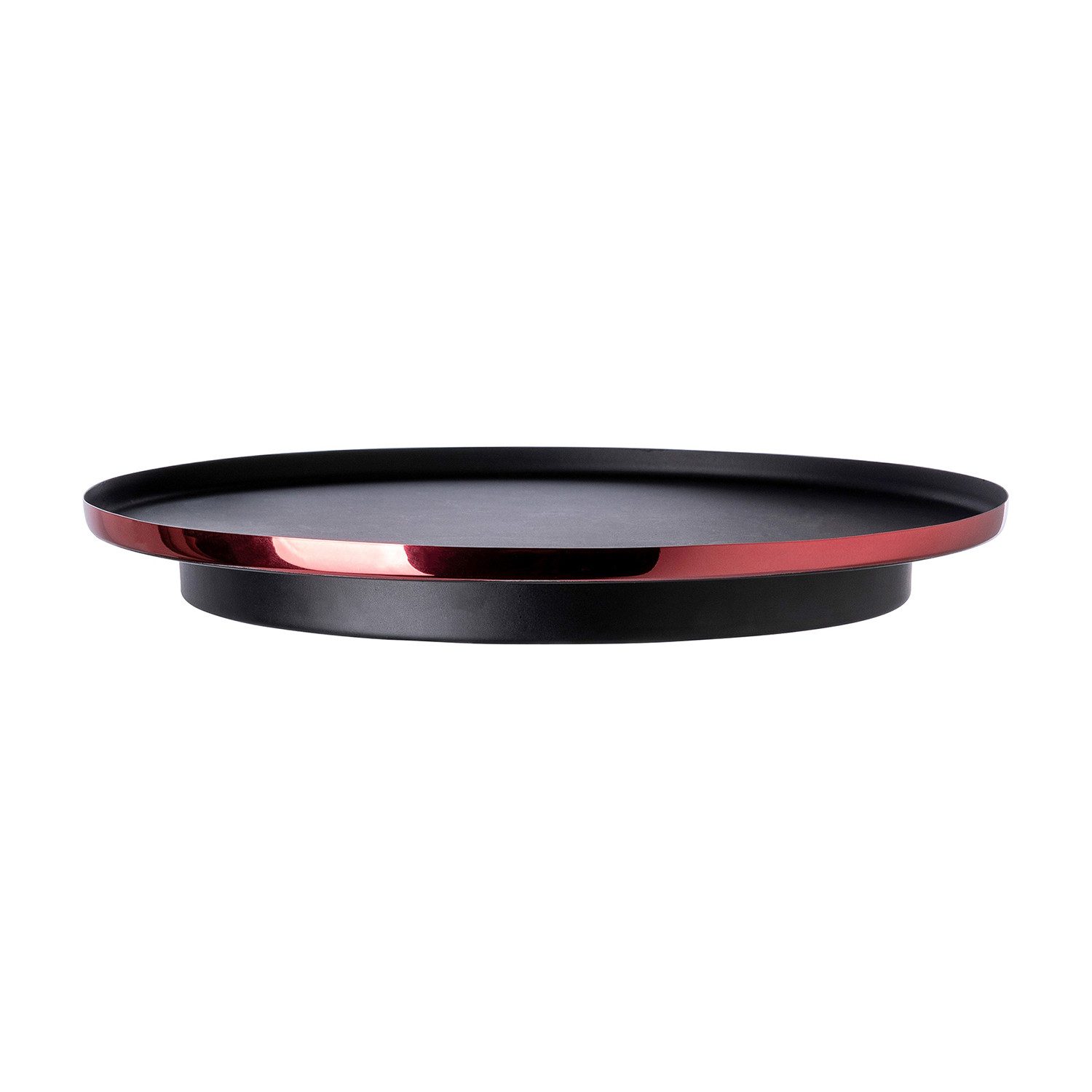 Fink Studio Servierteller POP ART Tablett - rot-schwarz - Aluminium, Edelstahl - H. 6cm x Ø 30cm, Aluminium; Edelstahl ; pulverbeschichtet, (1x Tablett, Servierbrett - Servierplatte - Brettchen - Abstellbrett), Multifunktionales Servierbrett - Trageplatte & Abstellbrett