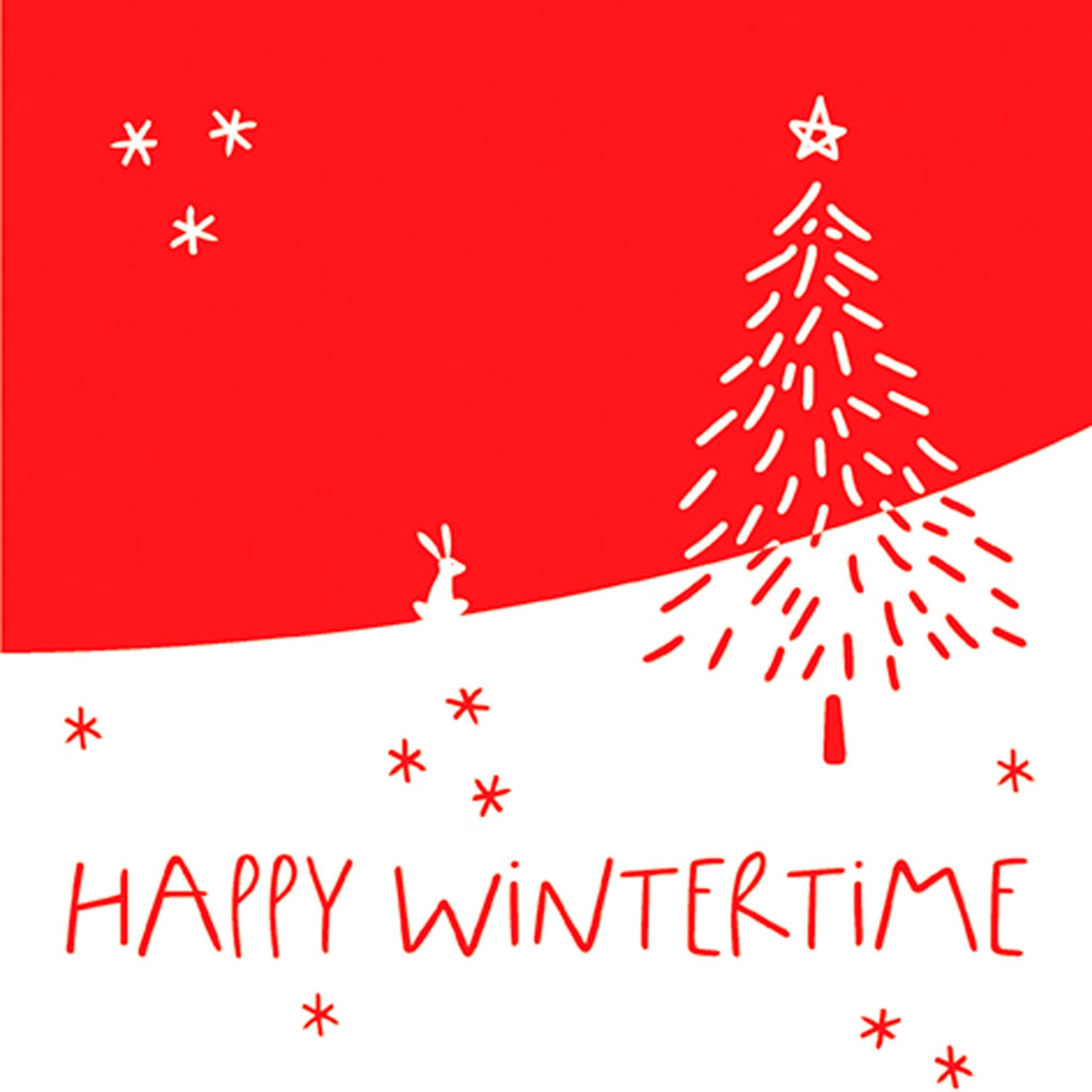 ti-flair Papierserviette, Servietten Papier 33x33cm Happy Wintertime Schriftzug 20 Stück Rot