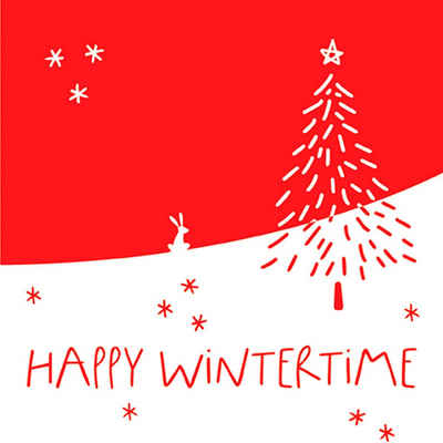 ti-flair Papierserviette, Servietten Papier 33x33cm Happy Wintertime Schrift 20 Stück Rot / Weiß