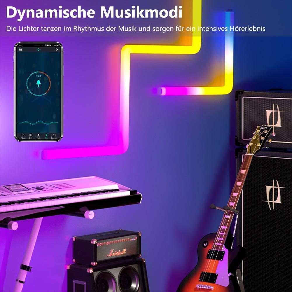 Dekolicht Deko, Schlafzimmer Gaming Rosnek Smart, Musiksyn, Stück, LED Zimmer für App/Fernbedienung RGB, 4 RGB,