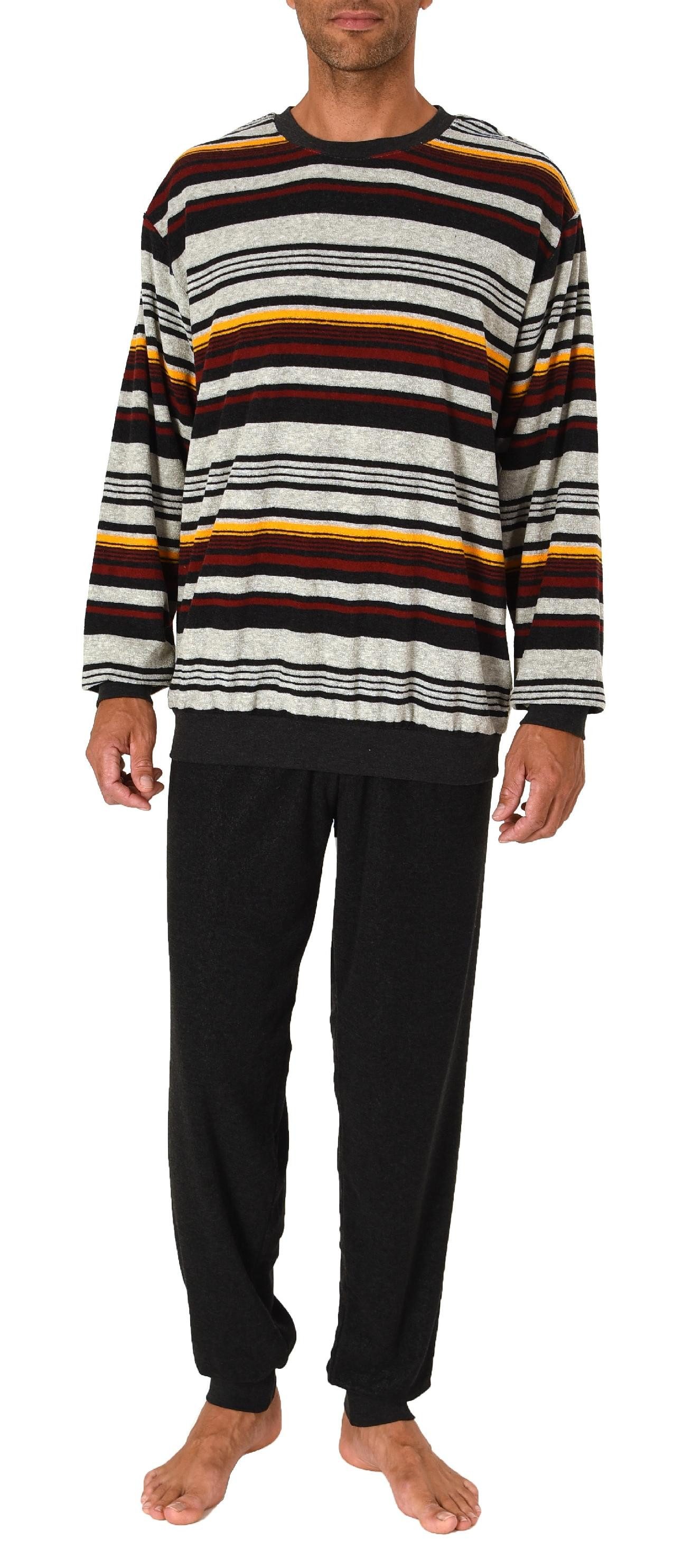 Normann Pyjama Herren Frottee Schlafanzug langarm mit Bündchen in gestreift günstig online kaufen