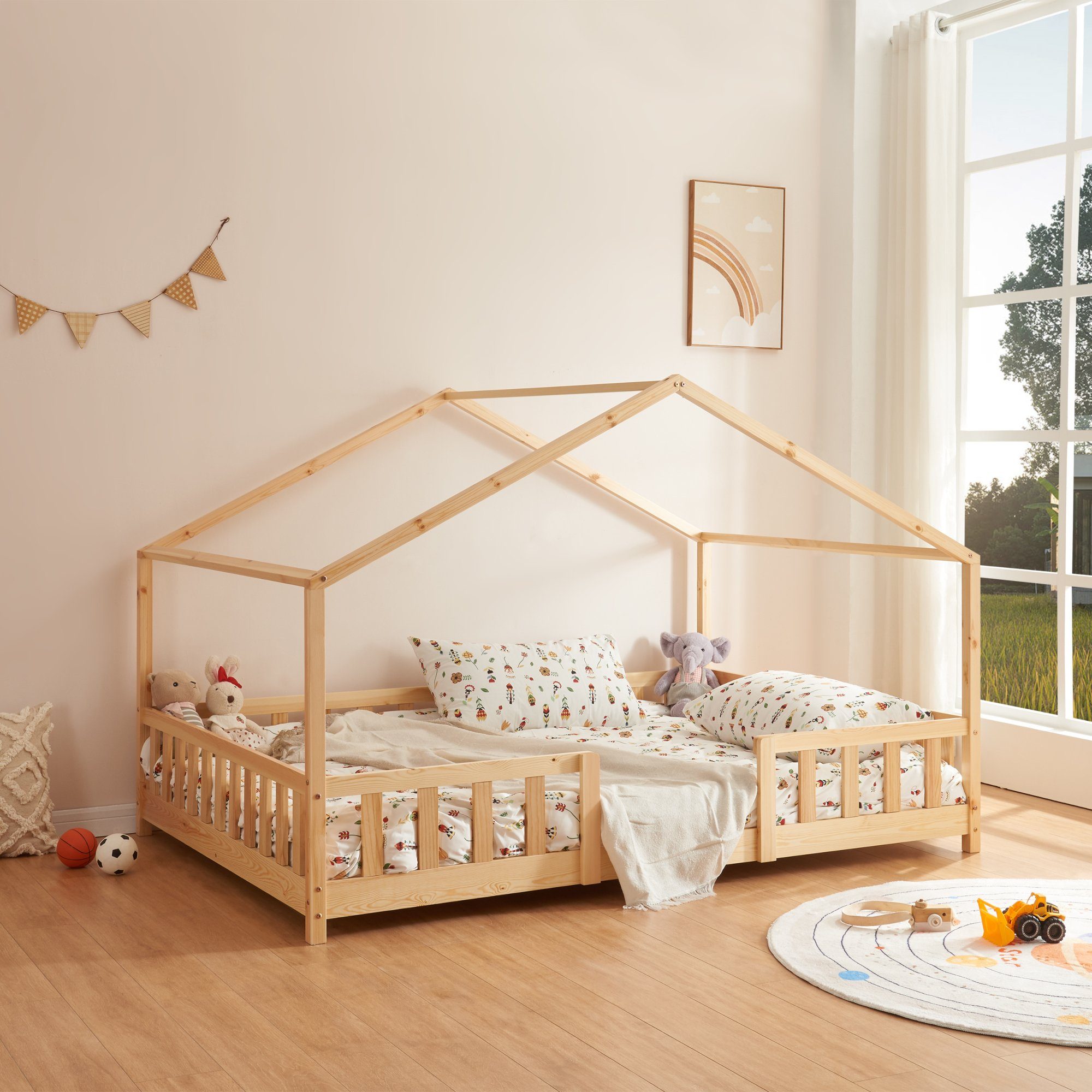 en.casa Kinderbett, »Treviolo« Haus-Optik Montessori 140x200 cm Holzfarben günstig online kaufen