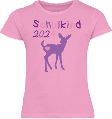 Shirtracer T-Shirt Schulkind 2024 Reh Kitz Lila Einschulung Mädchen