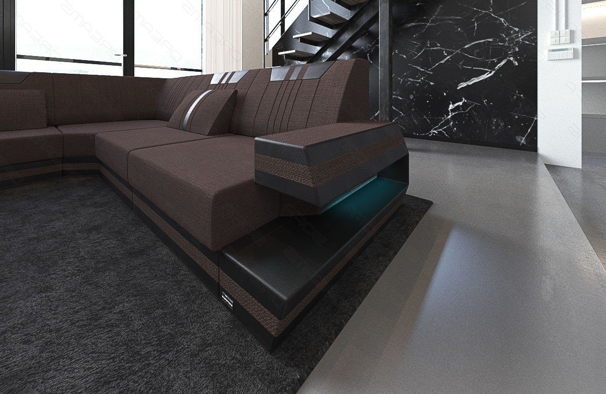 Sofa Dreams Wohnlandschaft Couch graubraun-schwarz XXL Stoffsofa, Stoff mit H Polster Sofa Ravenna Bettfunktion wahlweise Strukturstoff