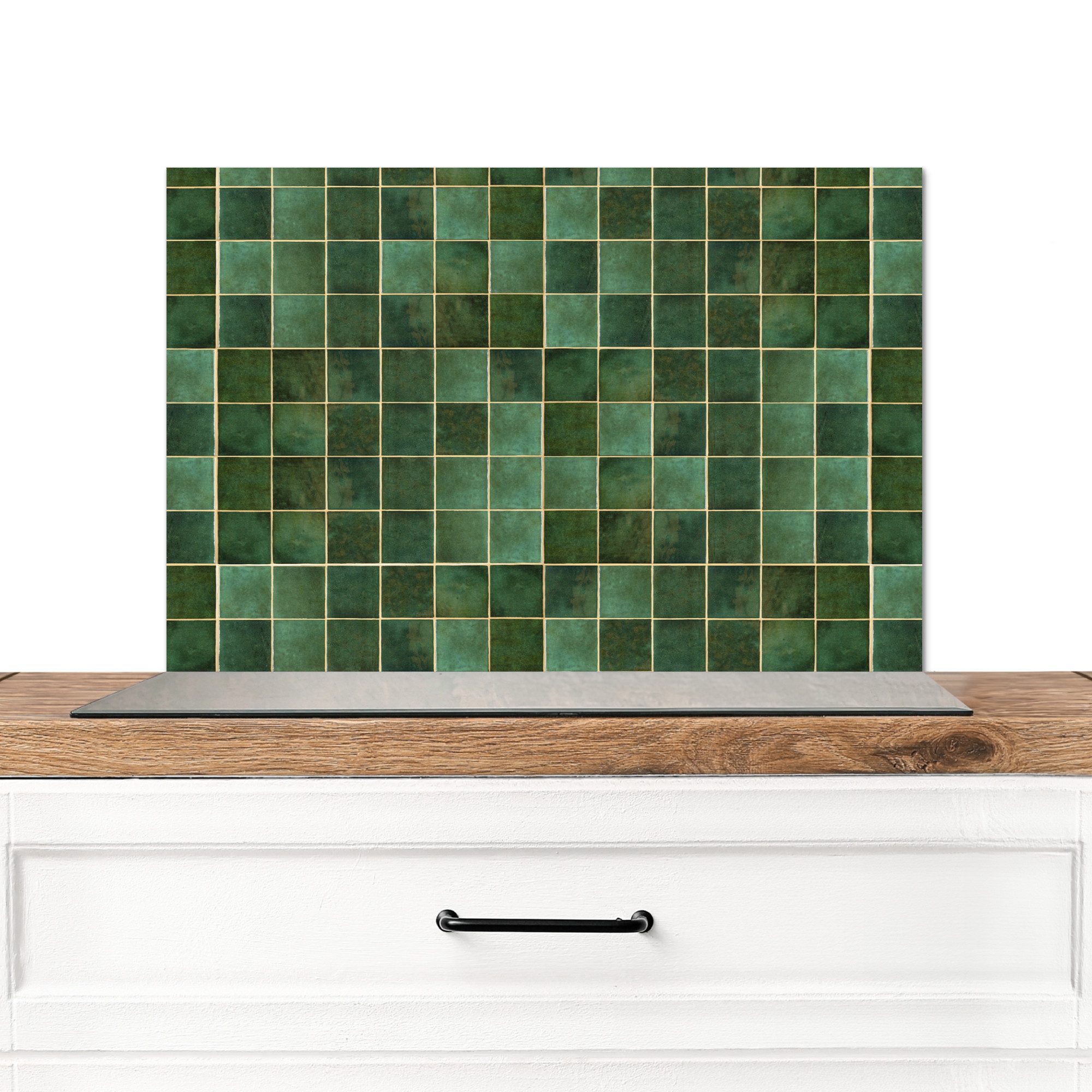 KitchenYeah Küchenrückwand Fliese - Grün - Luxus - Muster, (1-tlg), Spritzschutz Küche, Küchendeko, 60x40 cm