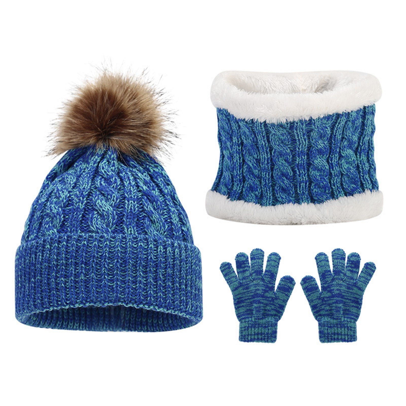 Rutaqian Mütze & Schal 3 In 1 Kinder Wintermütze Handschuhe Schal Set für 2-6 Jahre alt (Warme Winter Beanie Hut Handschuhe Set) Blau