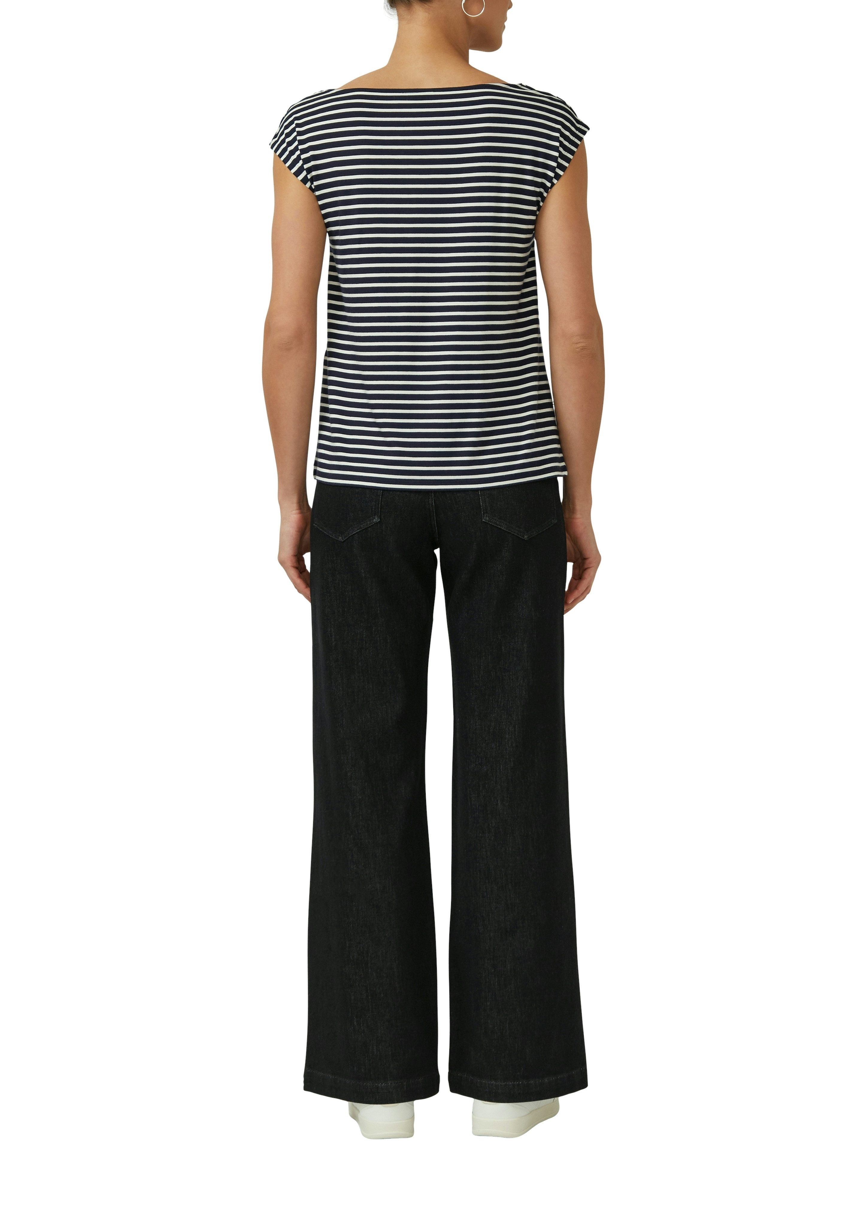 s.Oliver BLACK LABEL T-Shirt mit Wasserfallausschnitt und Streifen-Design – Bild 2 von 4