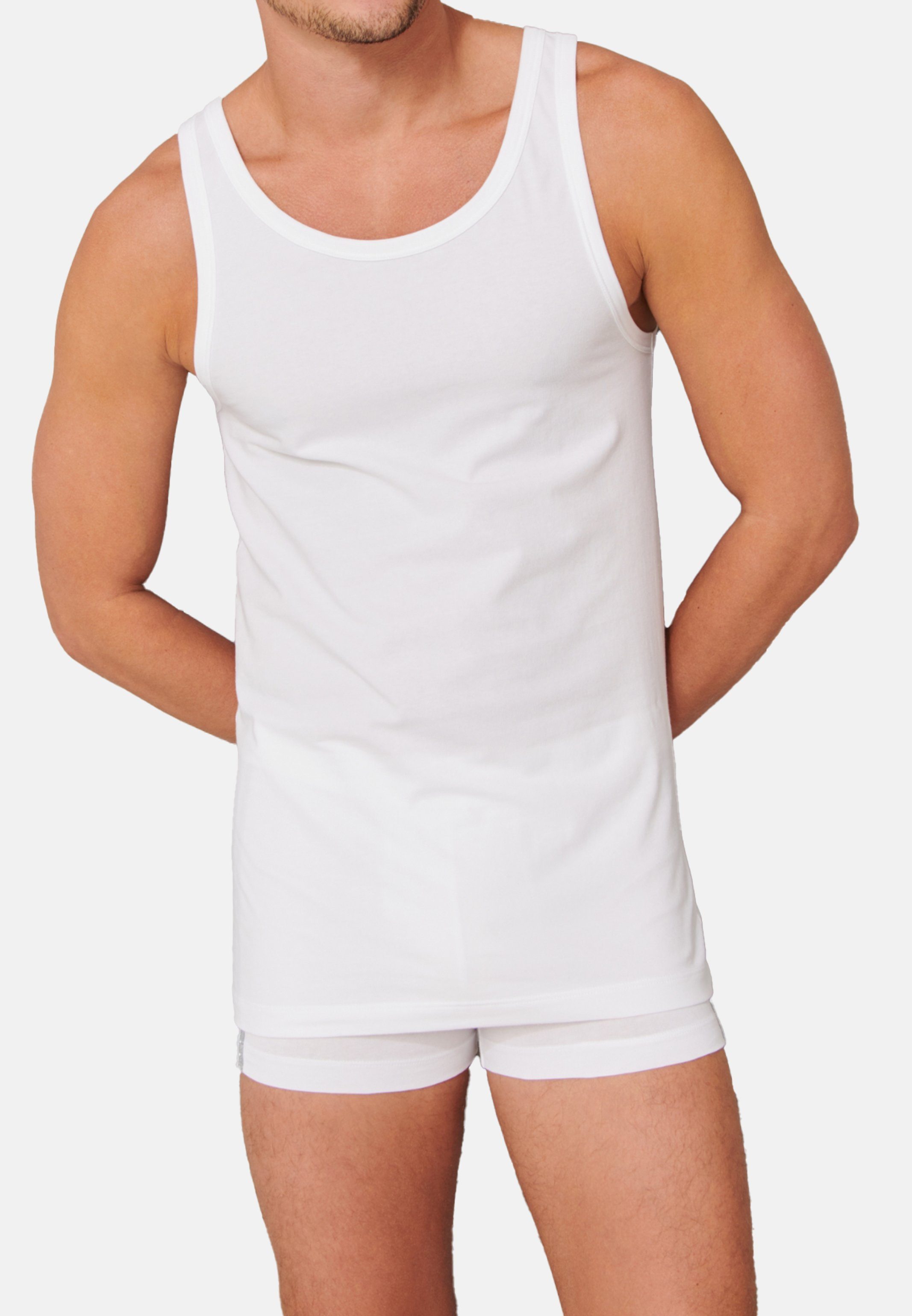 Schiesser Unterhemd 2er-Pack - 95/5 2-St) Tiefer (Spar-Set, Rundhalsausschnitt Unterhemd Weiß Schwarz Tanktop Cotton - Baumwolle Organic - - / 