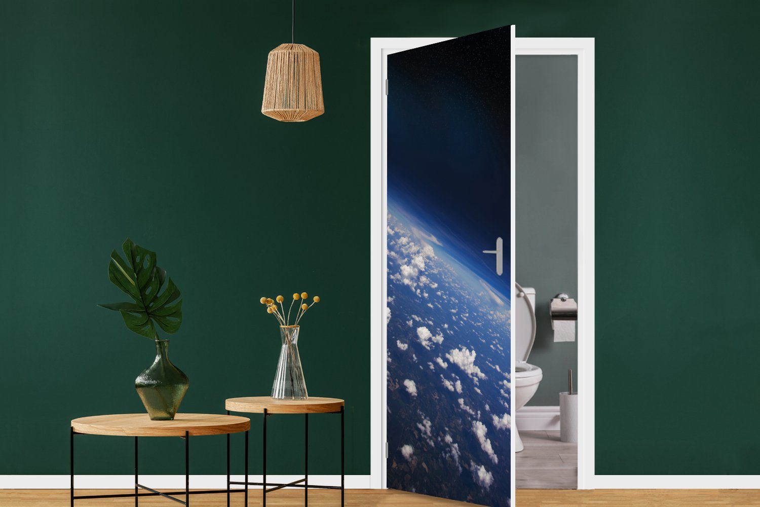 Türtapete Tür, für Türaufkleber, (1 Fototapete St), Die Erde aus MuchoWow Weltraum, Matt, cm bedruckt, dem 75x205