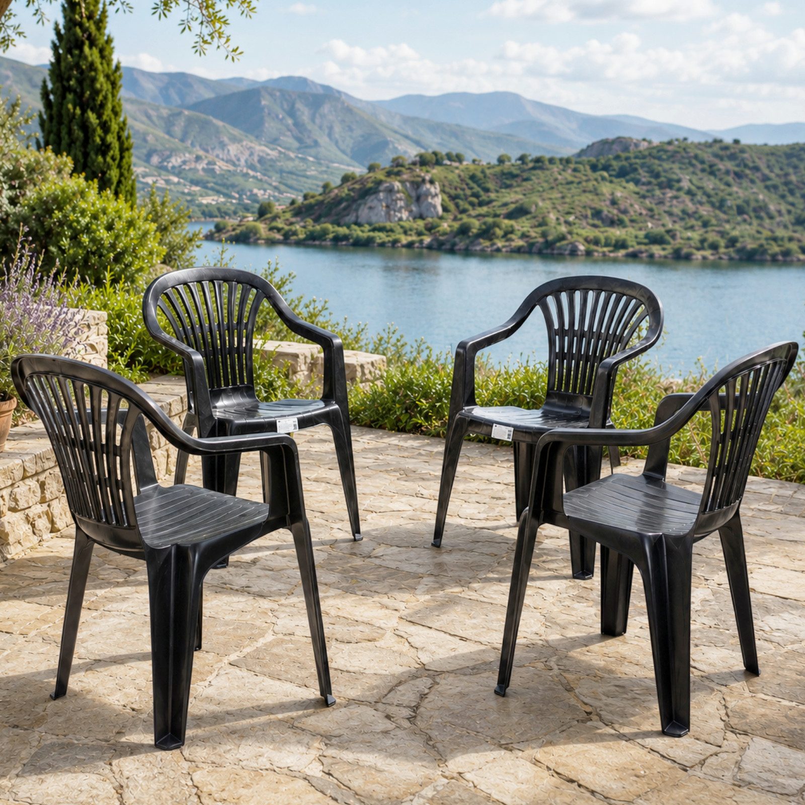 Progarden Gartenstuhl Kunststoff Anthrazit Stapelbar 4 er Set (Set, 4 St), UV-Beständig, Robust, Wetterfest, Made in Italy, Hochwertig