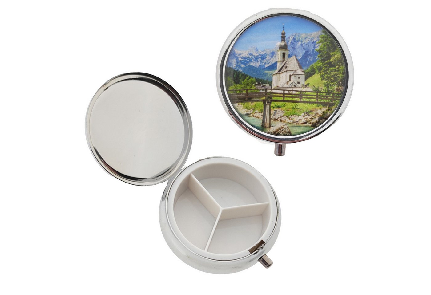 Thumbnail - varivendo Pillendose 3er Set Pillendose "Fernweh" Berge, Lavendel, Seebrücke (Set, 3 St., Pillendose), pill box Pillentu...