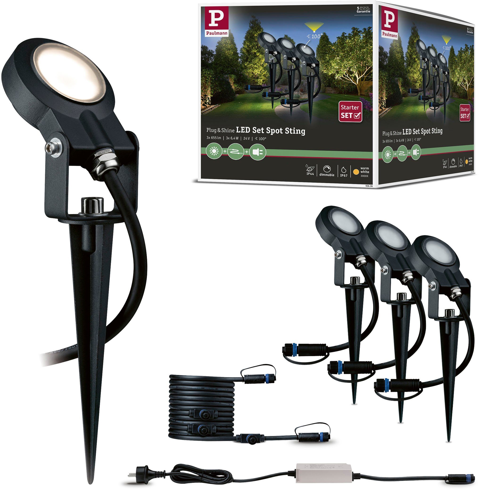 Gartenstrahler IP67, & Warmweiß, & 3000K Shine, Paulmann Plug integriert, LED-Modul, Plug LED fest LED Shine,