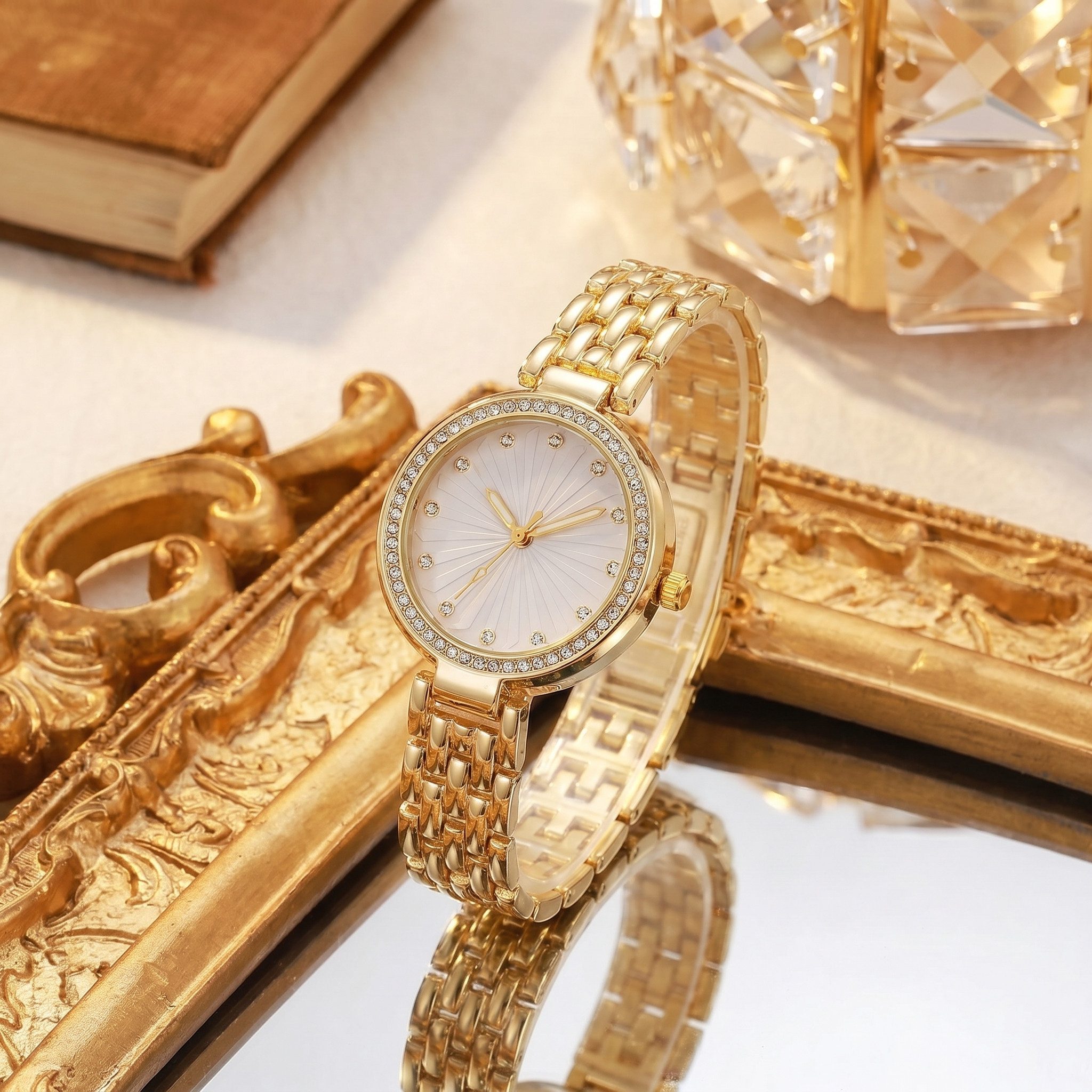 Luckice Quarzuhr Geschenk Damen Armbanduhr Armband Halskette Ring Ohrring Schmuck Set, (Elegant Analog Quarz Uhr mit Digital Zifferblatt .Frauen Mädchen Strass Quarzuhr für Weihnachten Bracelet Jewelry Set.Damengeschenke, Weihnachten, Valentinstag, Hochzeitstag, Muttertag,Lehrertag, 5-tlg., Geburtstage usw Es kann als Schmuckdisplay,Brautschmuckzubehör), Kunstfotos usw.verwendet werden.Hochwertige Geschenkbox