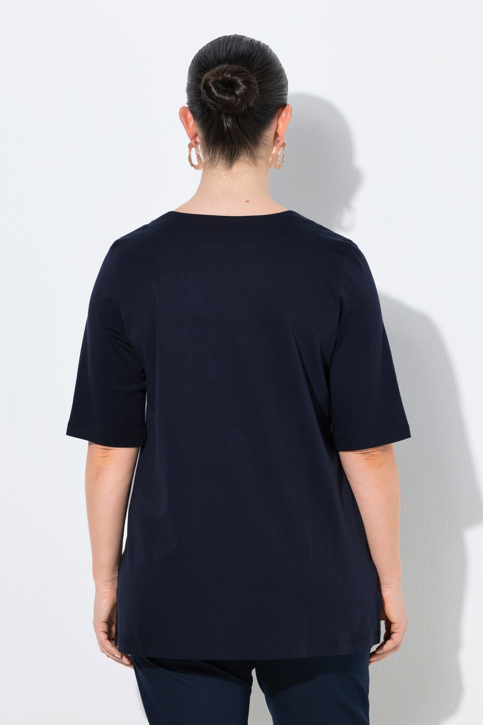 Ulla Popken T-Shirt T-Shirt Ziersteine V-Ausschnitt Halbarm