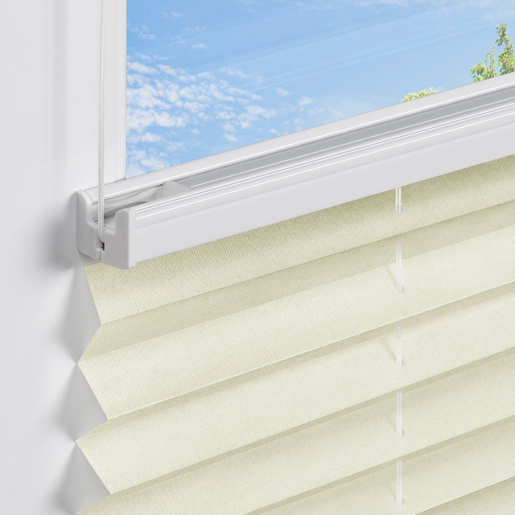 jalousiescout Plissee Pure Plissee Premium, 40 x 120 cm, creme, halbtransparent, ohne Bohren, verspannt, Klemmfix, Polyester-Stoff, blickdicht und lichtdurchlässig