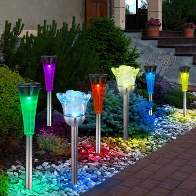 etc-shop LED Solarleuchte, LED-Leuchtmittel fest verbaut, Farbwechsel, 7er Set RGB LED Außen Steck Lampen SOLAR Garten Wege