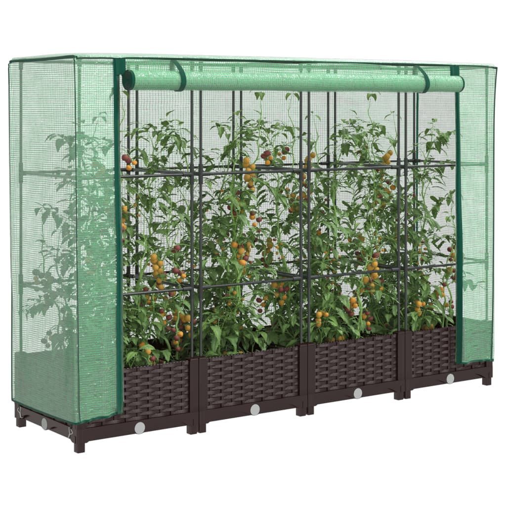 vidaXL Gewächshaus 160 x 40 x 123 cm Hochbeet mit Gewächshaus-Aufsatz Rattan-Optik 160x40